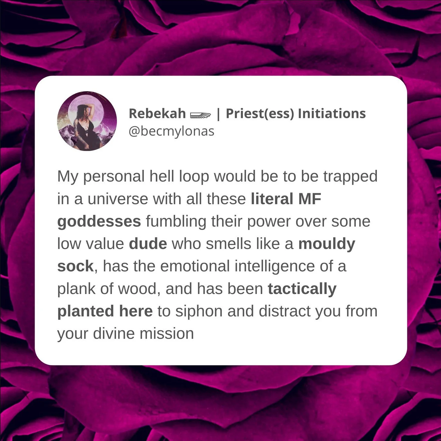 If I had a dollar for every goddess who willingly gave her power away to a mouldy-sock-smelling-low-value-dude who won't even pick up the bill on a first date... 

(former versions of myself included)

Which of these do you resonate with the most? 

