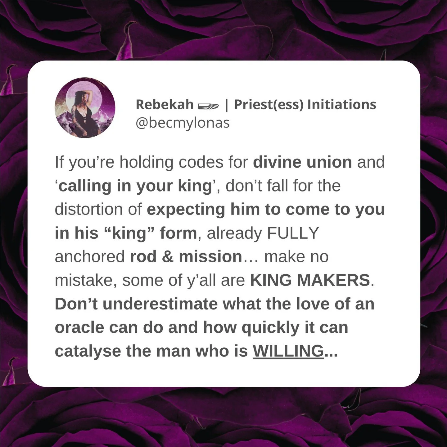 👑 Queens, not every man arrives as a &ldquo;fully forged king.&rdquo; 👑

Some are forged through the love of an oracle. 

Don&rsquo;t confuse impossible standards with discernment. 

Stay open, watch how he rises, and trust the alchemy of divine un