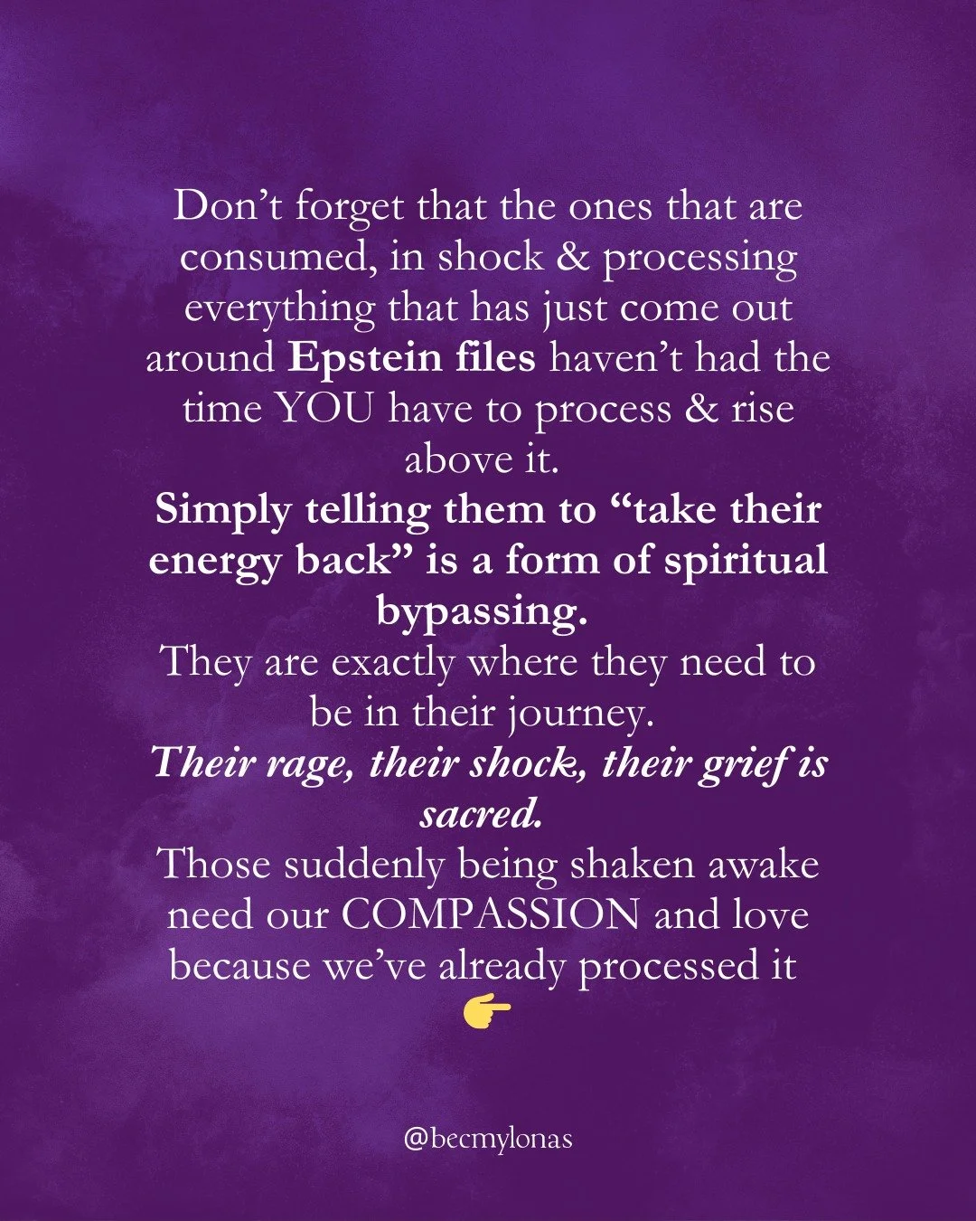 Not everyone has had years to process what&rsquo;s coming out.
Shock, rage, grief aren&rsquo;t wrong... they&rsquo;re a necessary part of the process.
Telling people to &ldquo;take their energy back&rdquo; before they&rsquo;ve felt it is spiritual by
