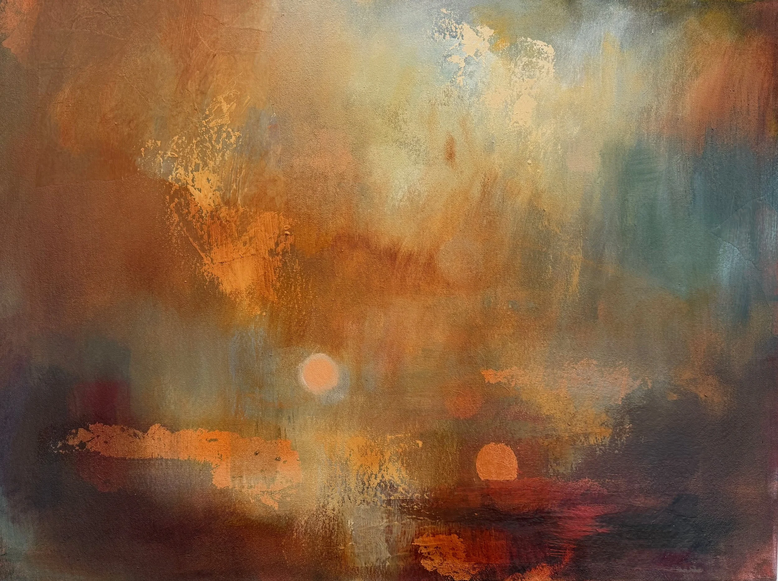 burnt orange light atmospheric landscape  the sun going down