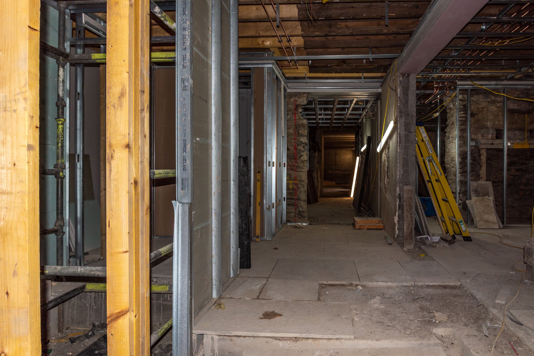  The facilities in the Basement continue to take shape, here showing the corridor which connects the new Learning space to the Collections Store. 