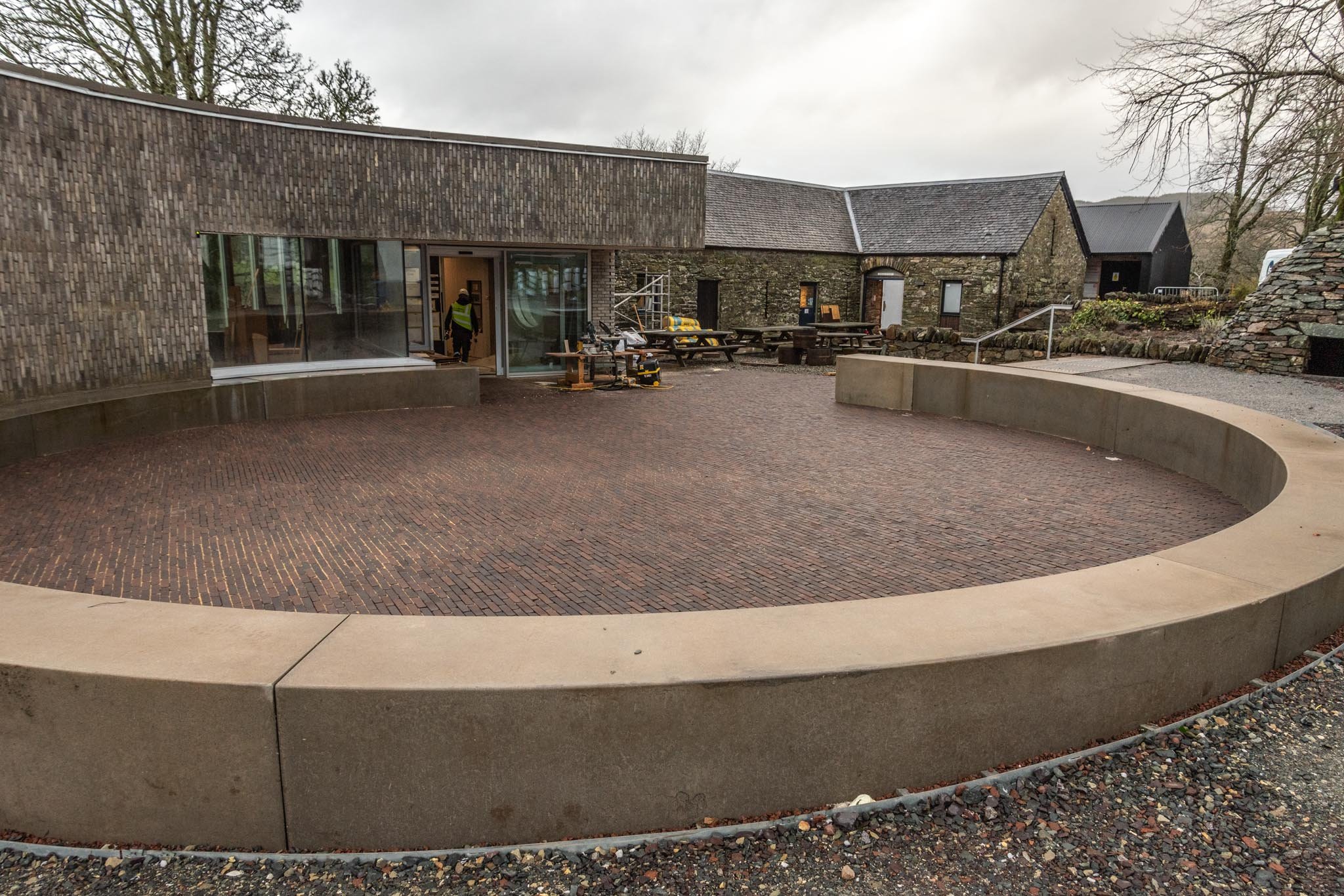  Groundworks around the Main Entrance are nearing completion. Beyond is the stone-built Steading, home to the refreshed and expanded Café. 