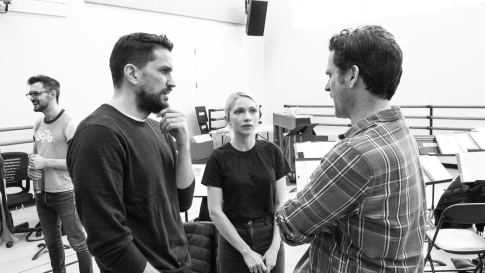 Will Swenson, Steven Pasquale, and Tavi Gevinson speak at the first rehearsal of Assassins