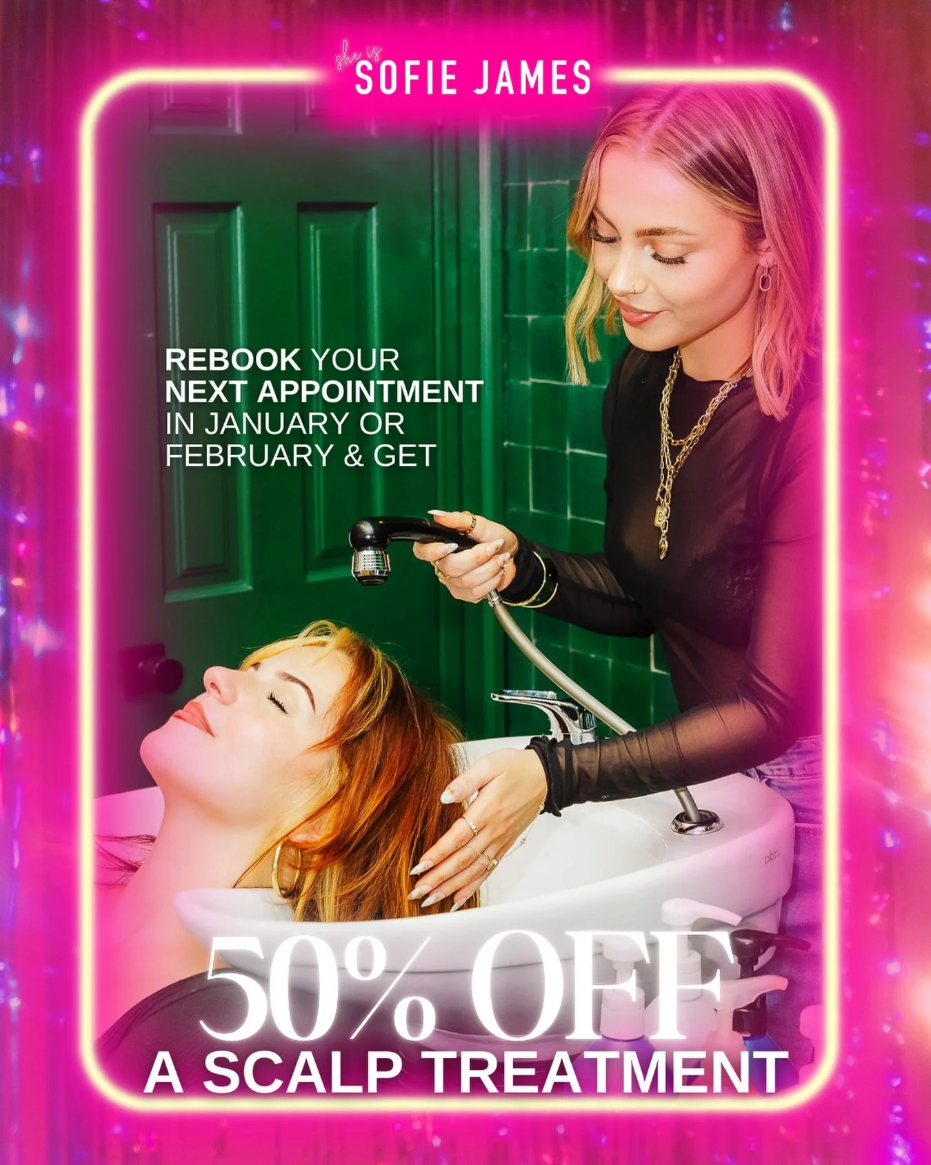 Rebook your next appointment in January or February and get 50% off a scalp treatment! 👑💫

Your scalp deserves some tlc! This is a great way to try out one of our Crown Scalp Facials! We offer two types:

✨ The Detox: for oily scalps that need a de