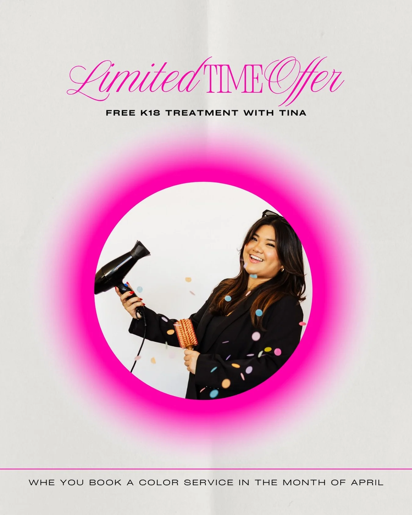 You&rsquo;re closer and closer and closer to a free k18 treatment with TINA @tinas_chair ! From now until April 30th! Book any color service in April with TINA and get a FREE k18 rapid repair treatment. 💗

#bostonhairsalon #k18hair #bostonhair #sout