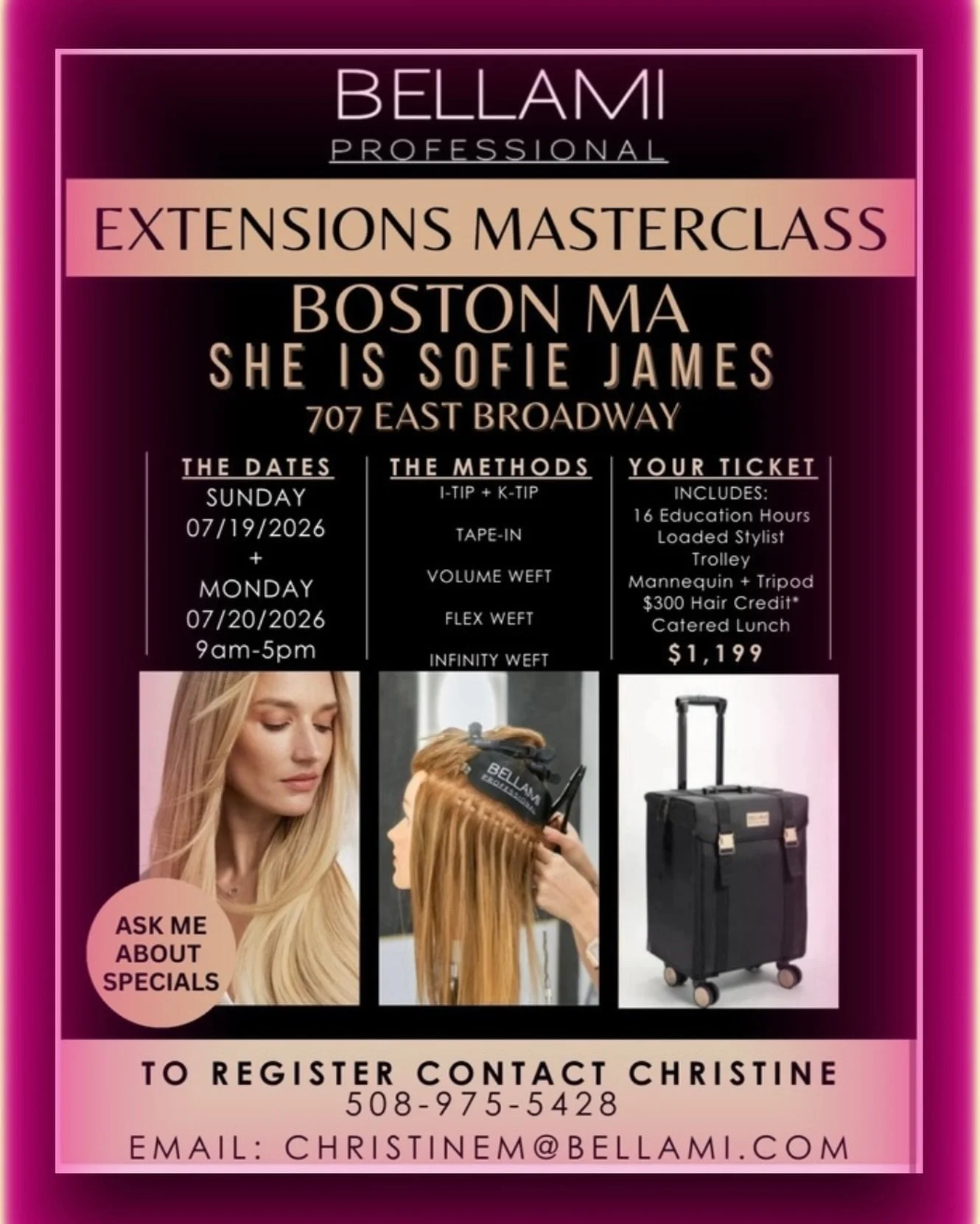 We&rsquo;re hosting a @bellamihairpro Extensions Masterclass!

Please contact Christine at christinem@bellami.com to register
