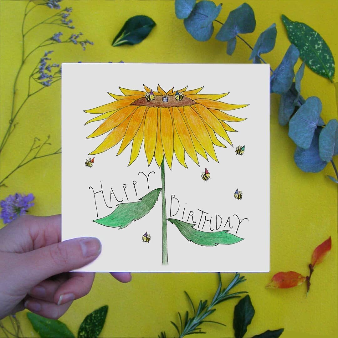 Have you ever happened across a particularly buzzy flower and looked closer to realise that it is in fact a group of bee friends wearing party hats, exchanging gifts and toasting another year gone by?

The perfect birthday card for that sunny friend 