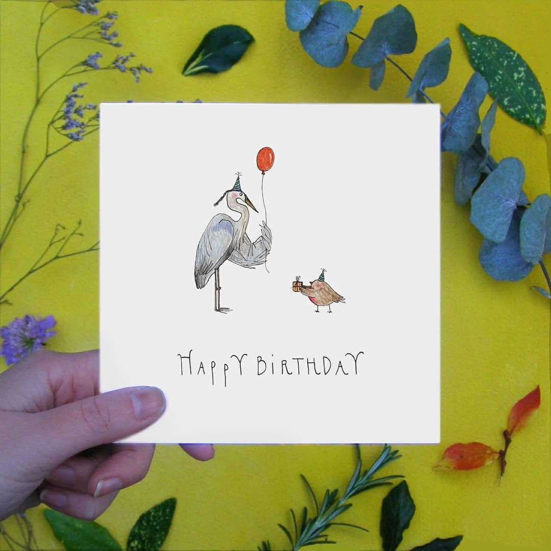 Send the loveliest birthday greetings with the help of that classic double act, Heron and Robin.

What birthday gift does one get for the heron that has everything? No fear, Robin has it sussed.

The perfect birthday card for that tall friend who enj