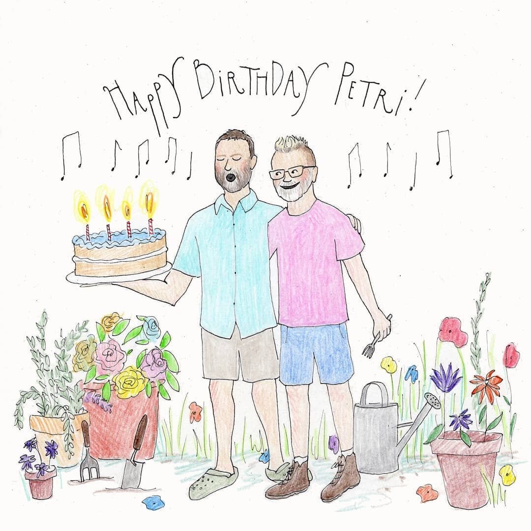 The brief with this personalised card was that the recipents love singing, cake and gardening 
🎂✔️🎶✔️🌿✔️

Get in touch here or on the website to order your own hand-illustrated, unique work of art ☄

#personalisedillustration #personalisedcard #ir