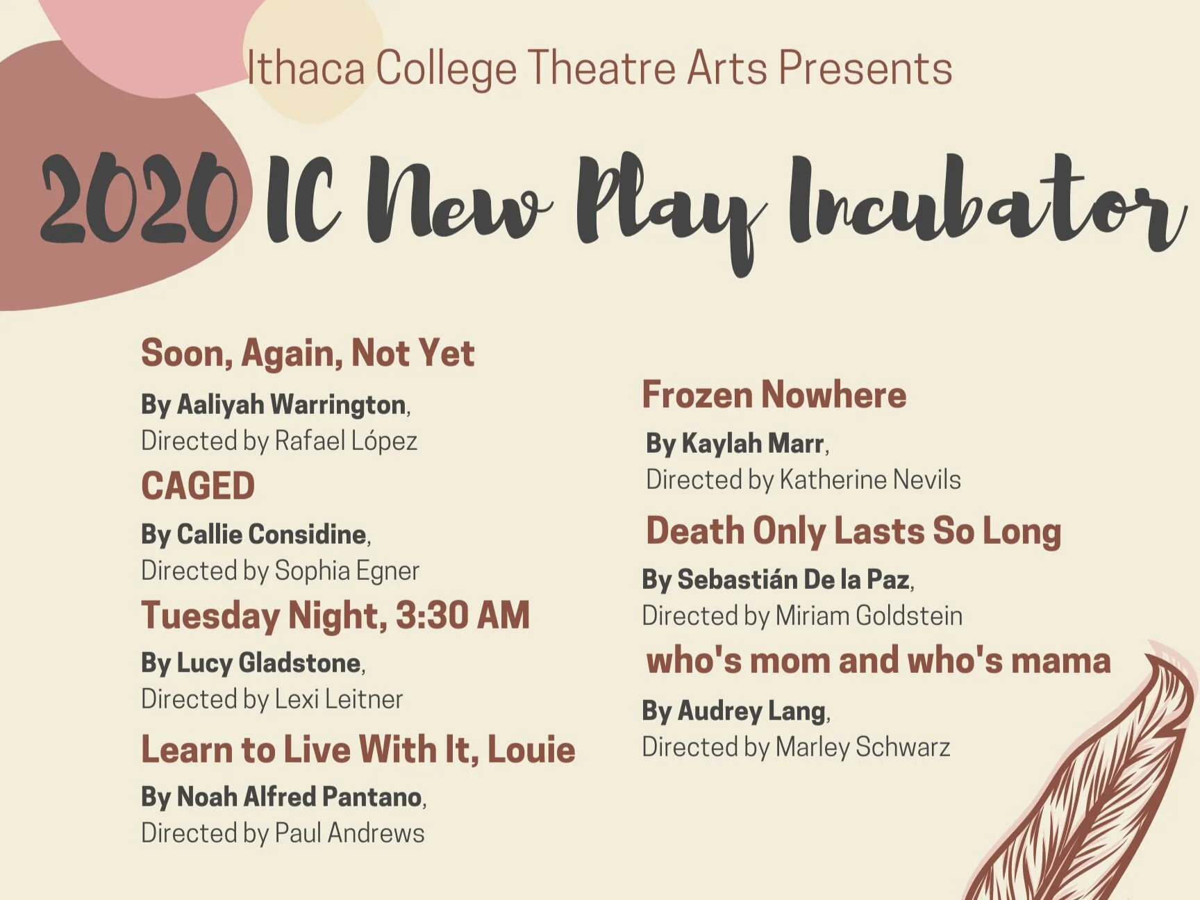 We won! Aaliyah Warrington's play "Soon, Again, Not Yet" won the Silver Egg award in Ithaca College's annual Play Incubator!