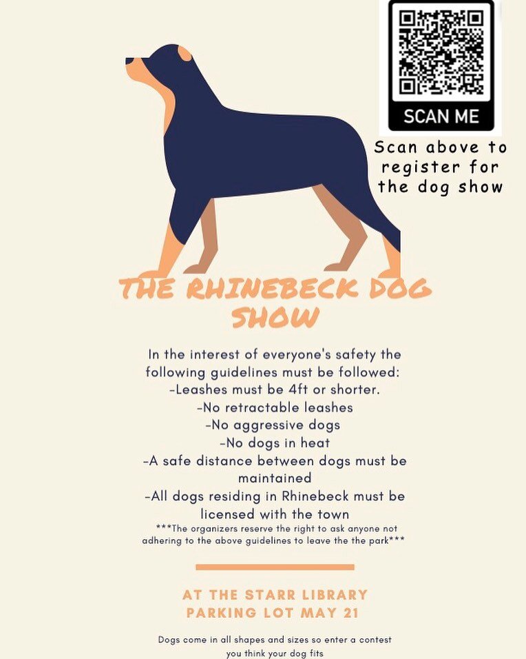 Announcing The Rhinebeck Dog. Happening THIS Sunday 5/21 at Starr Park. Pre-registration required. This is a FUN dog show. Classes limited to 10 entries.  https://docs.google.com/forms/d/1RHvFmdrQvtrWU1A-kCvVhgMQ5nICaZnfFPC8MjcbCxo/edit?fbclid=IwAR0s