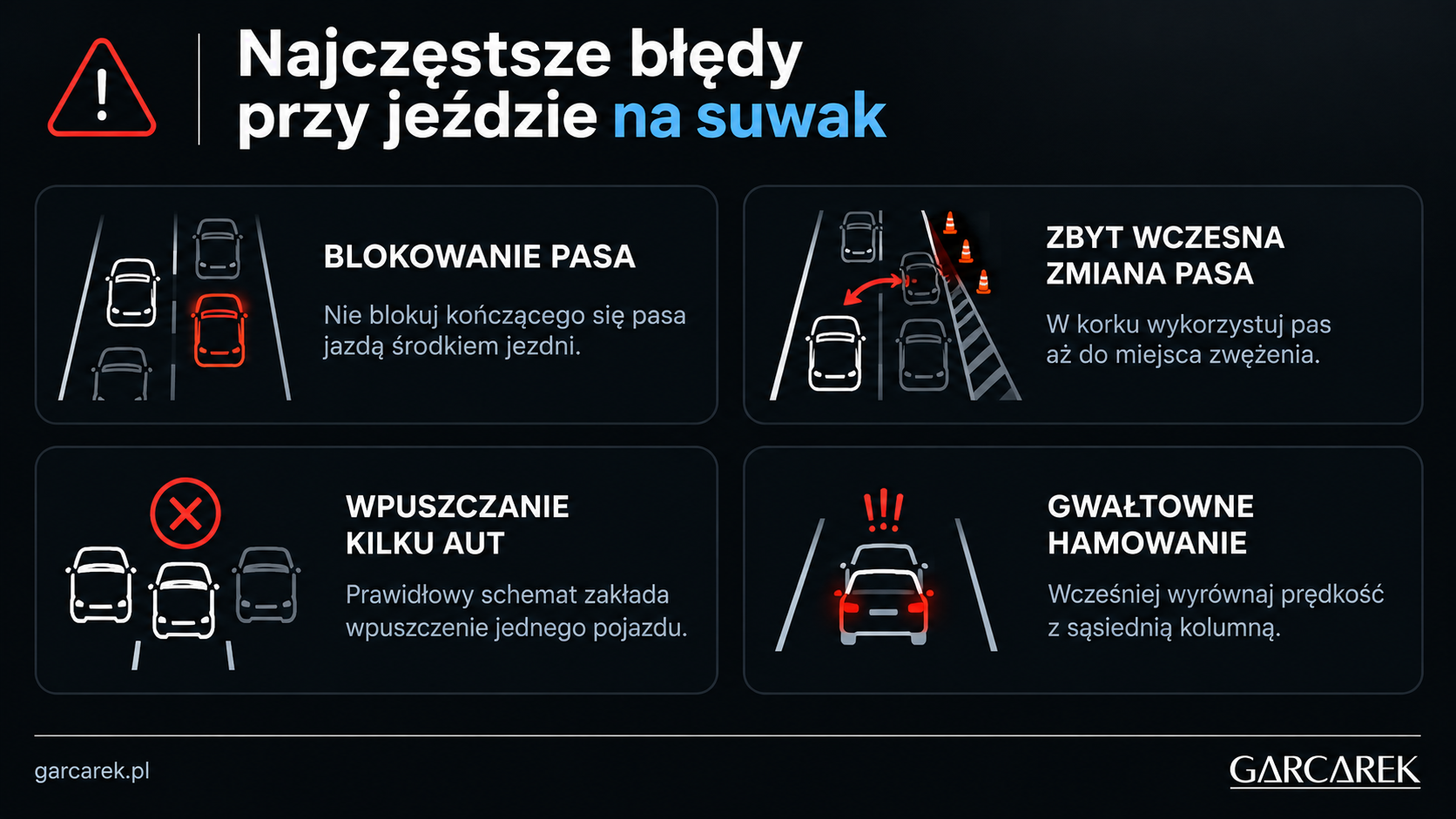 najczęstrze błędy podczas jazdy na suwak
