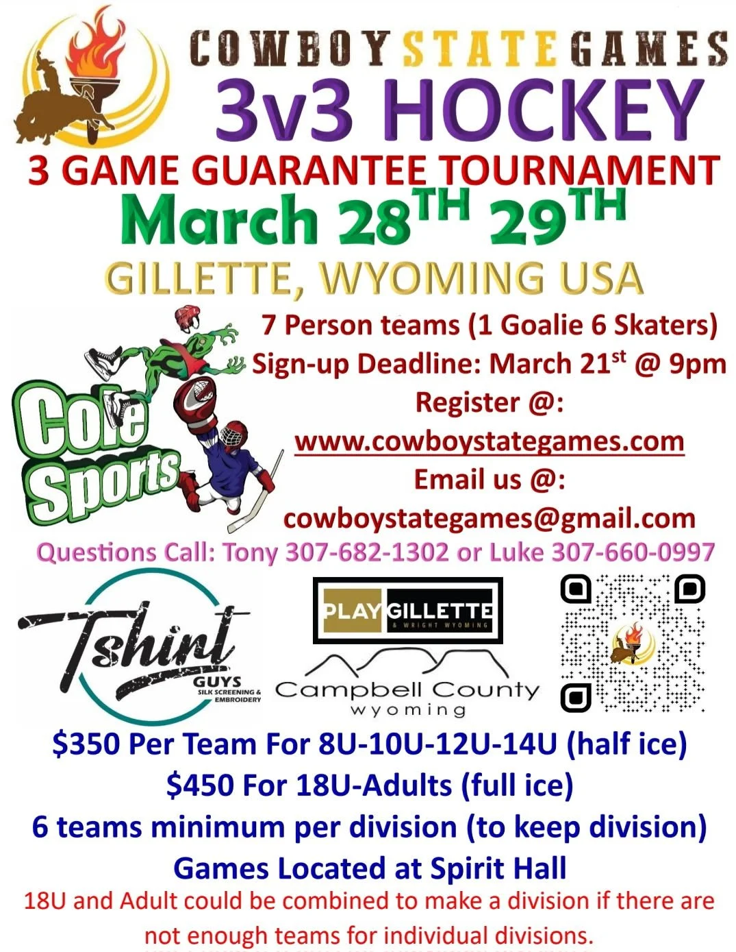 3v3 Hockey Tournament - 8U, 10U, 12U, & 14U