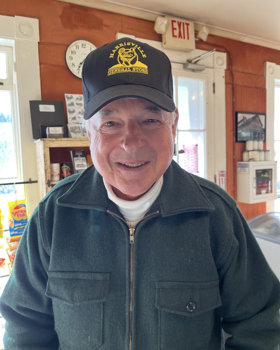 Rusty Bastedo + Harrisville General Store = best friends forever. Thank you, Rusty, for delivering our newspapers every morning without fail and with a smile. And thanks for modeling our new store cap. You&rsquo;re the very best.