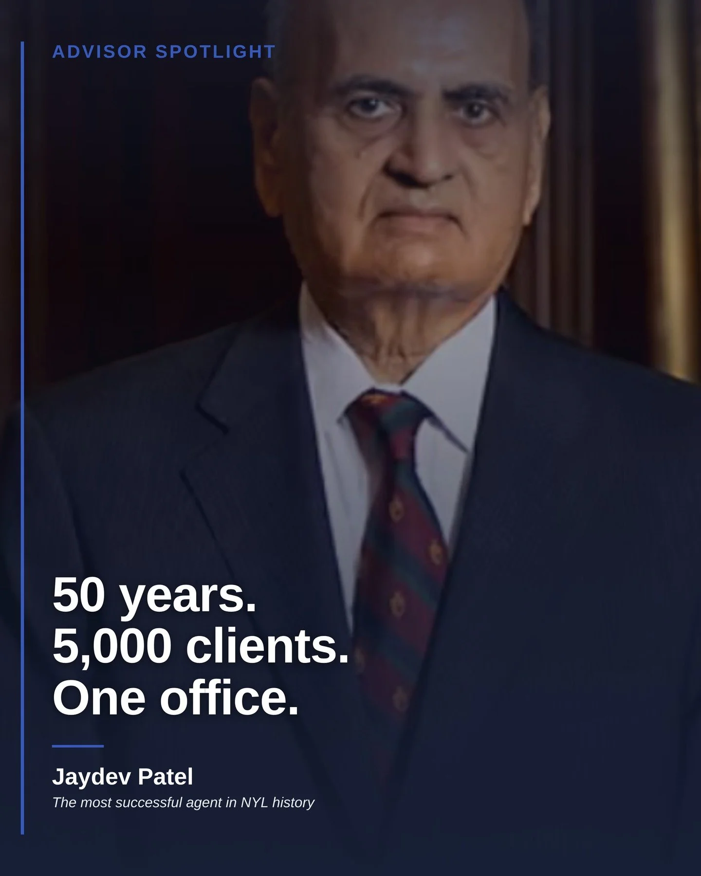 In 1973, Jaydev Patel walked into a New York Life office looking for a part-time job until he "found a new job."⁠
⁠
50 years later, he's the most successful agent in the company's 178-year history.⁠
⁠
5,000+ clients. 30 states. Council Pres