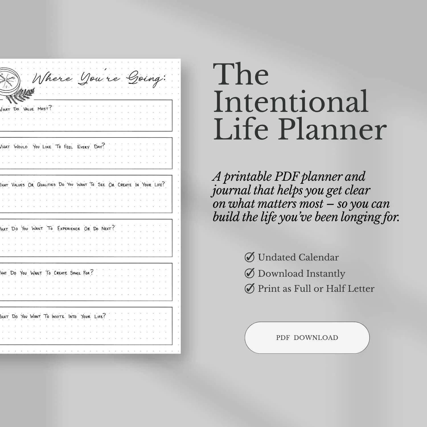 The Intentional Living Planner  (Printable PDF, Fern Edition)