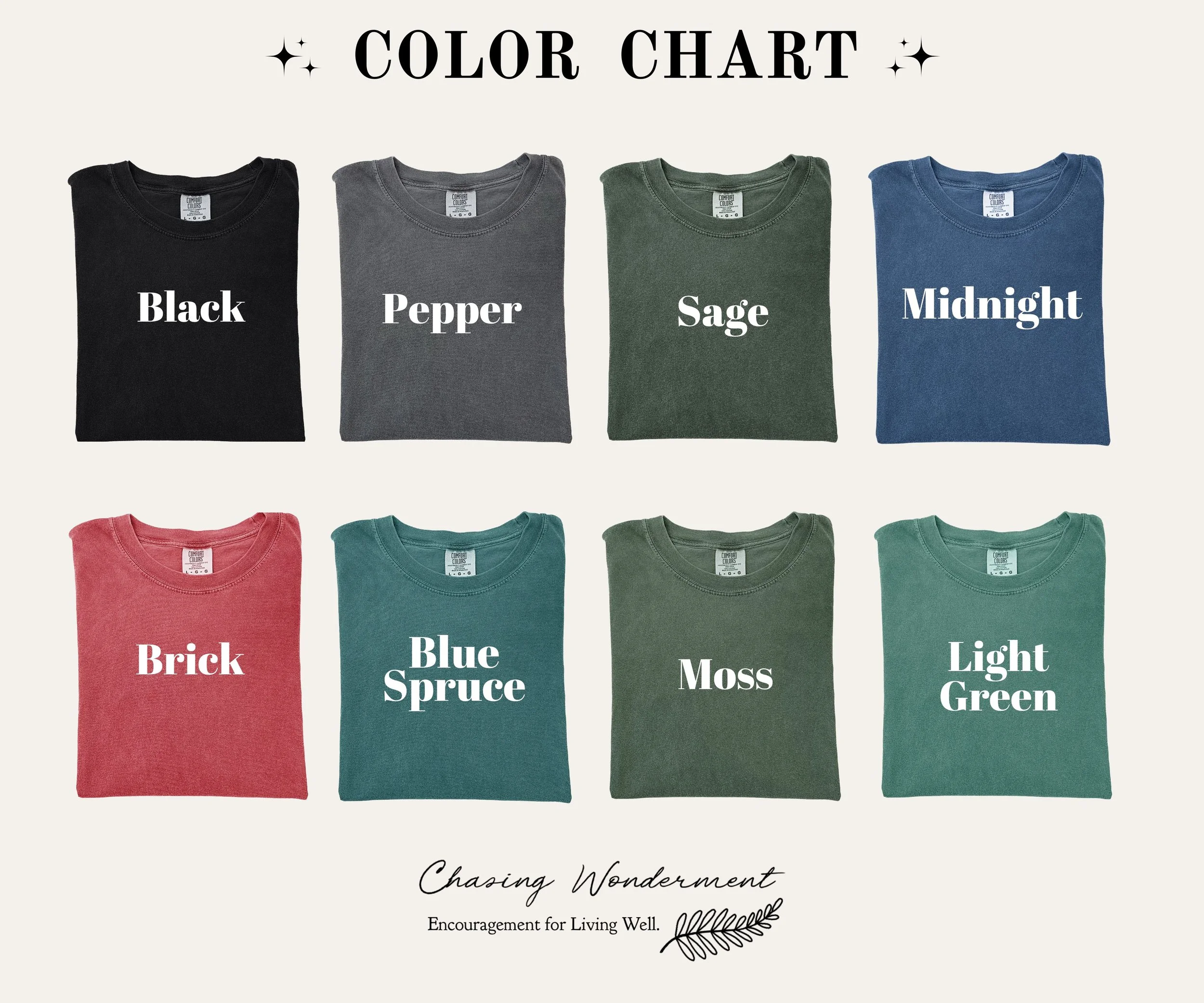 Chasing Wonderment Logo Tee Color Chart