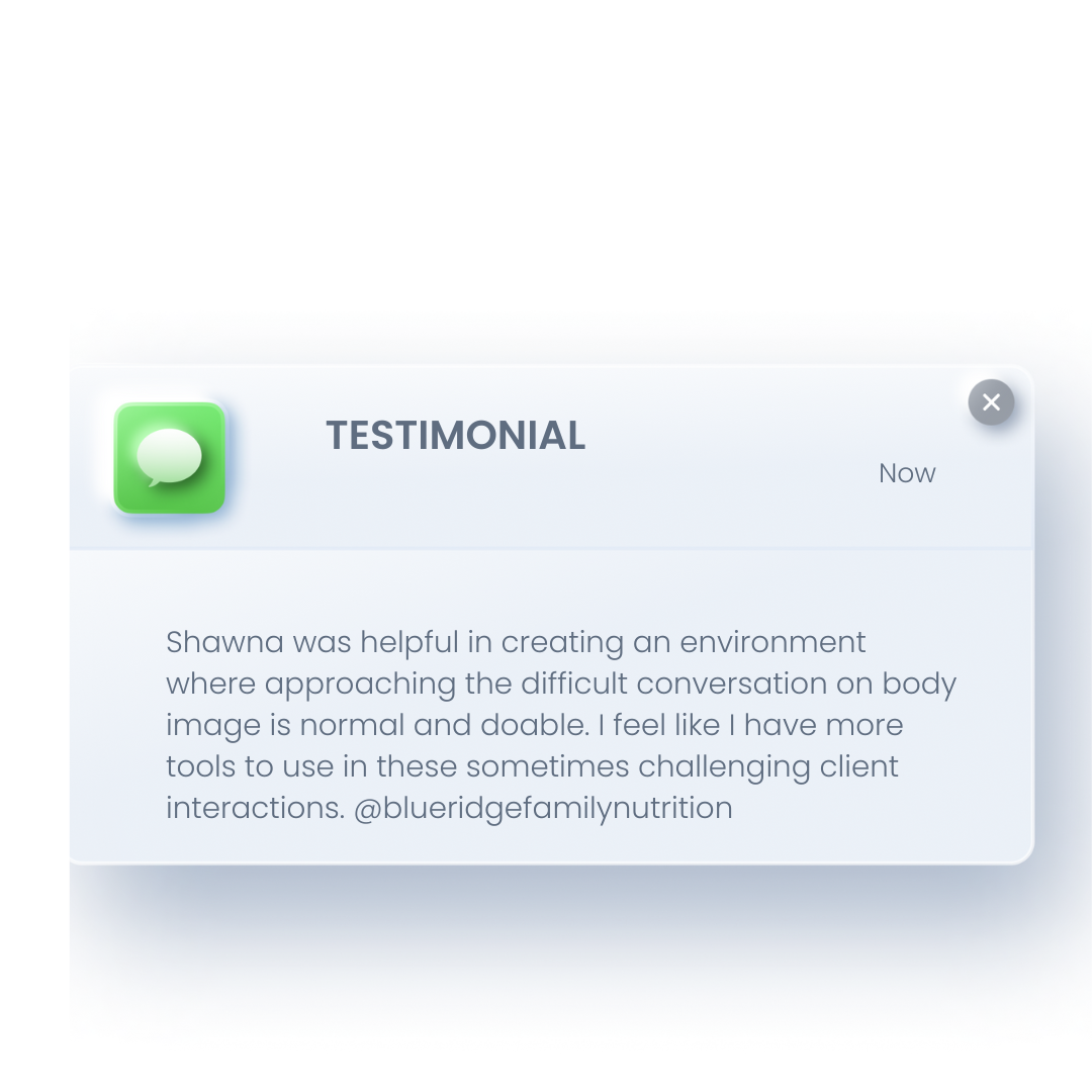 Positive feedback from an eating-disorder dietitian highlighting the practical tools, real-world strategies, and emotional support gained through the ED for RDs Essentials program.