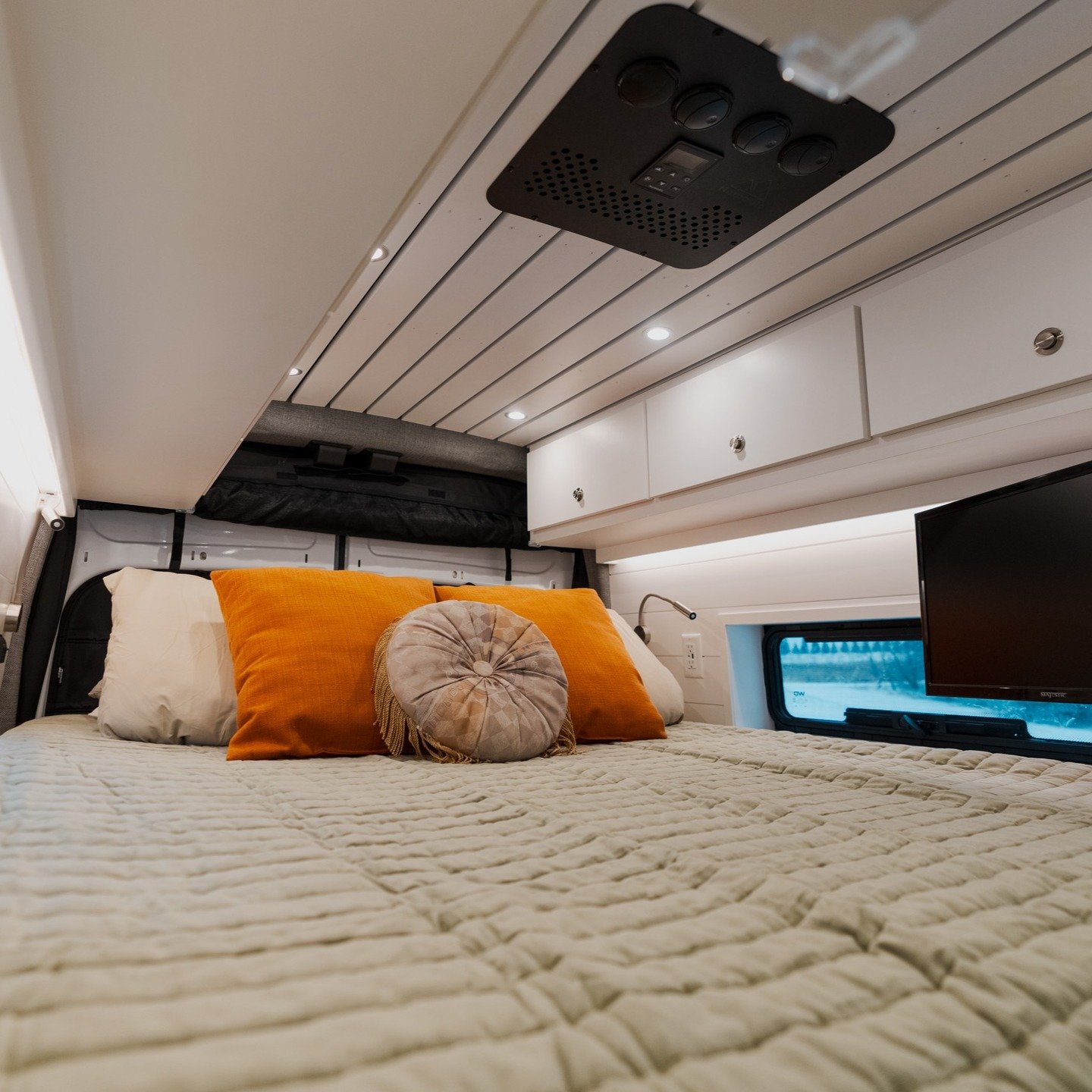 With a short queen bed in our camper vans, you can sleep in comfort anywhere on the road, while still maximizing storage under the bed! 

#vanna #vannavans #vanlife #campervan