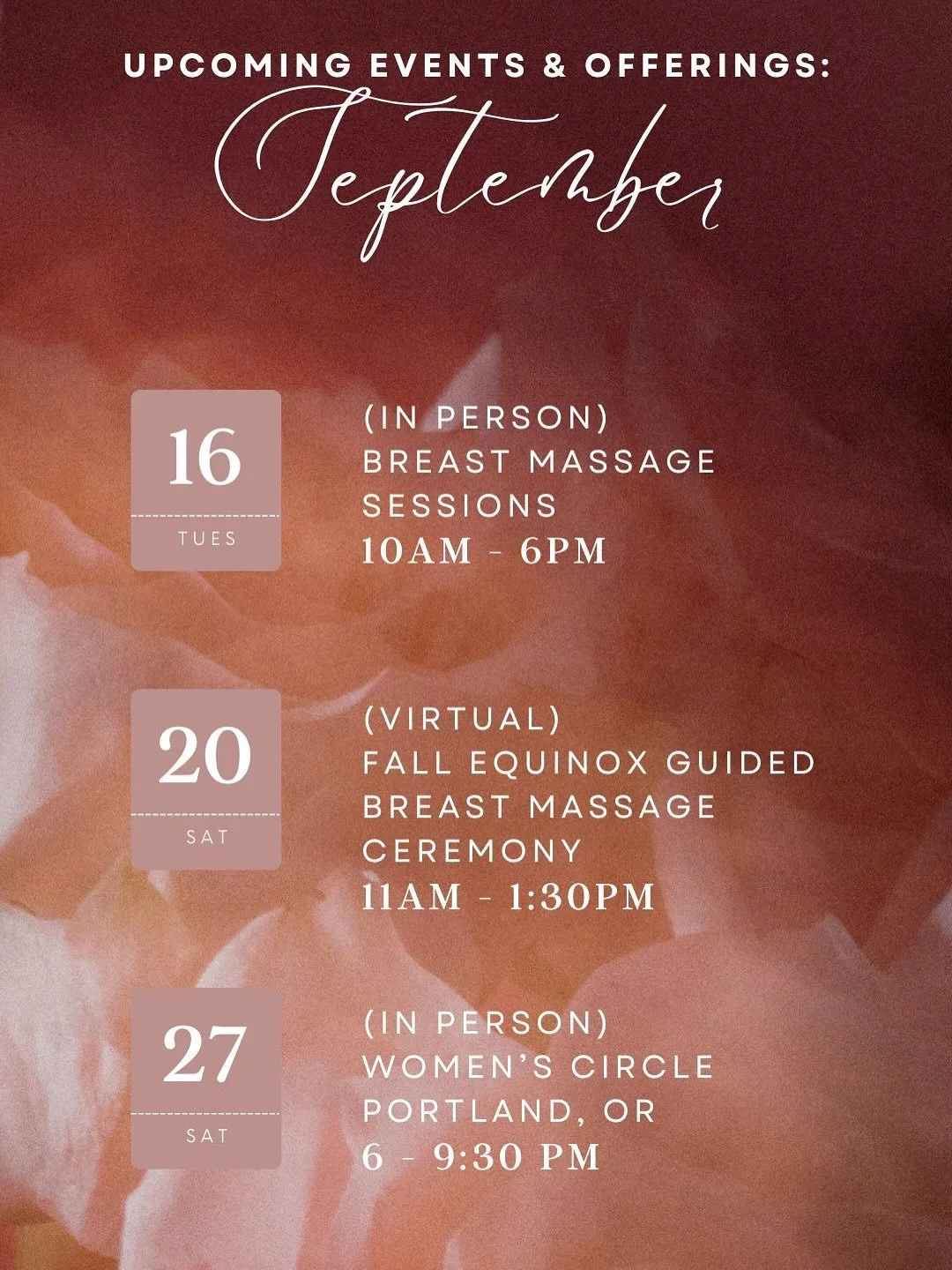 &amp; we&rsquo;re back babyyyy ✨after a very long chapter of resting, tuning inwards &amp; integrating ~ I am finally feeling the nudge to show up more consistently in my offerings.

Would love to connect with you through these September offerings. F