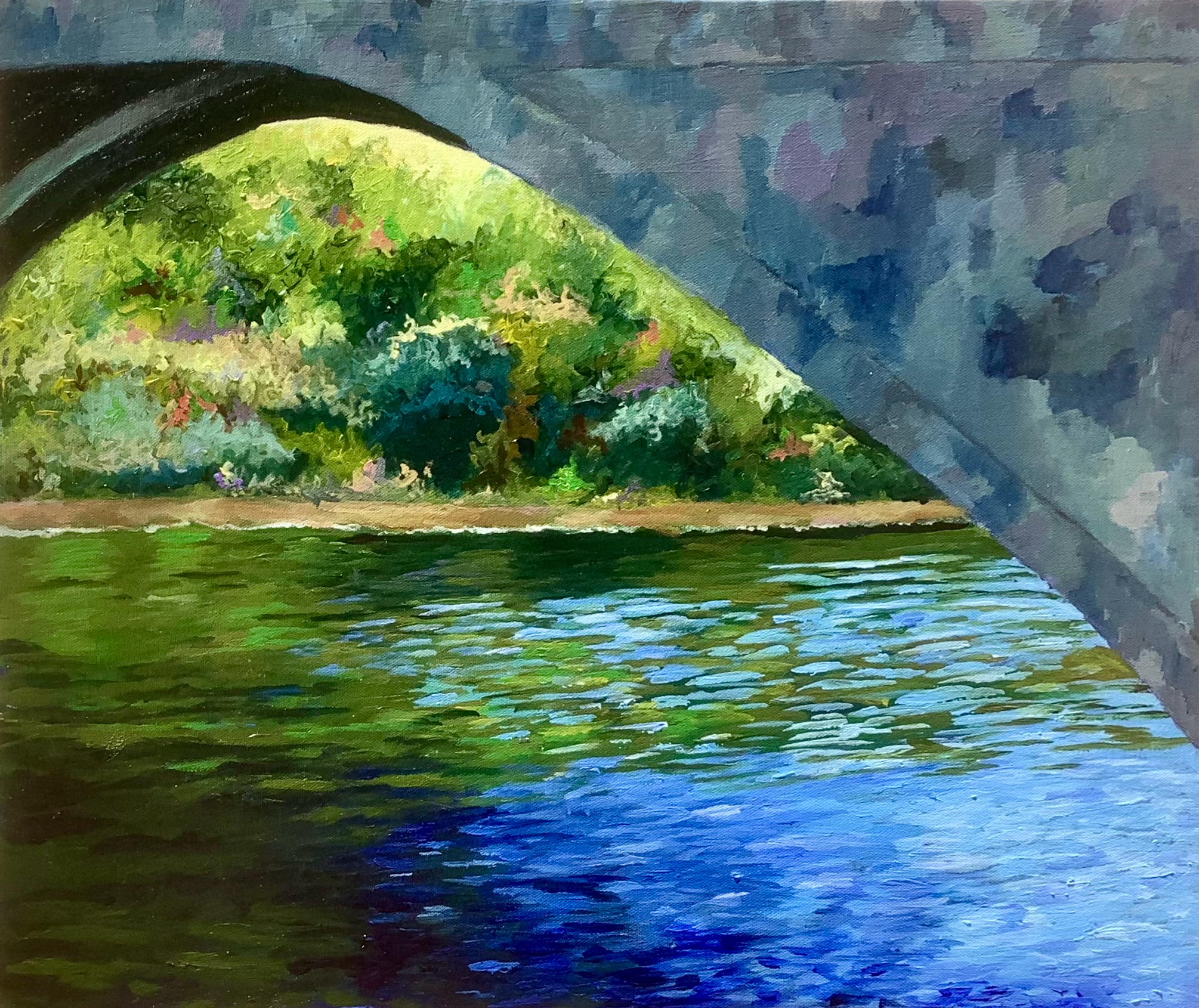 Under the Bridge 20" X 24" acrylic on canvas; January 2025 $1000
