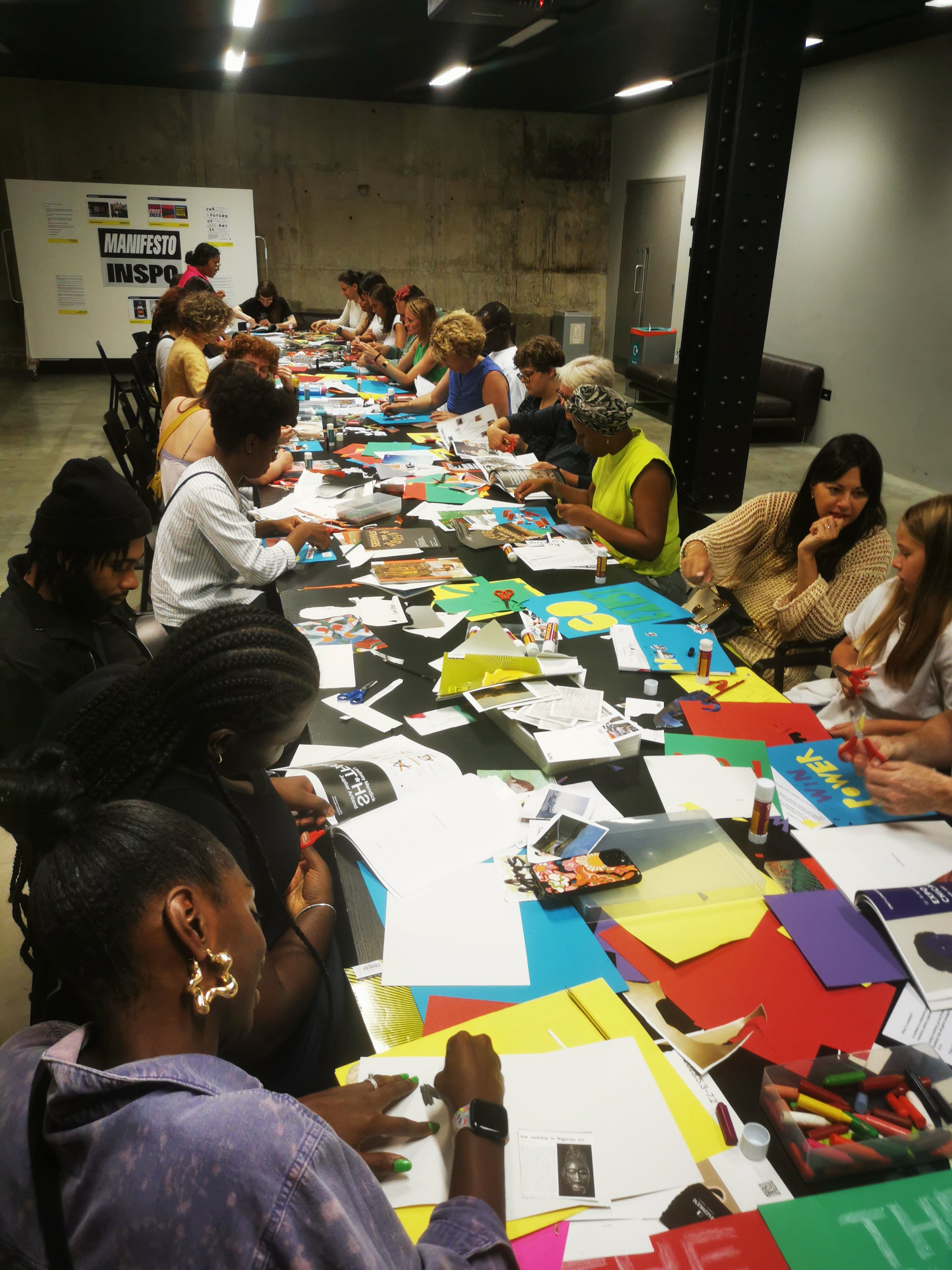  ‘Manifesto for a better future’ workshop at Tate Modern Lates, inspired by the work of artist Rasheed Araeen. The workshop invited participants to contribute to a collective manifesto. 