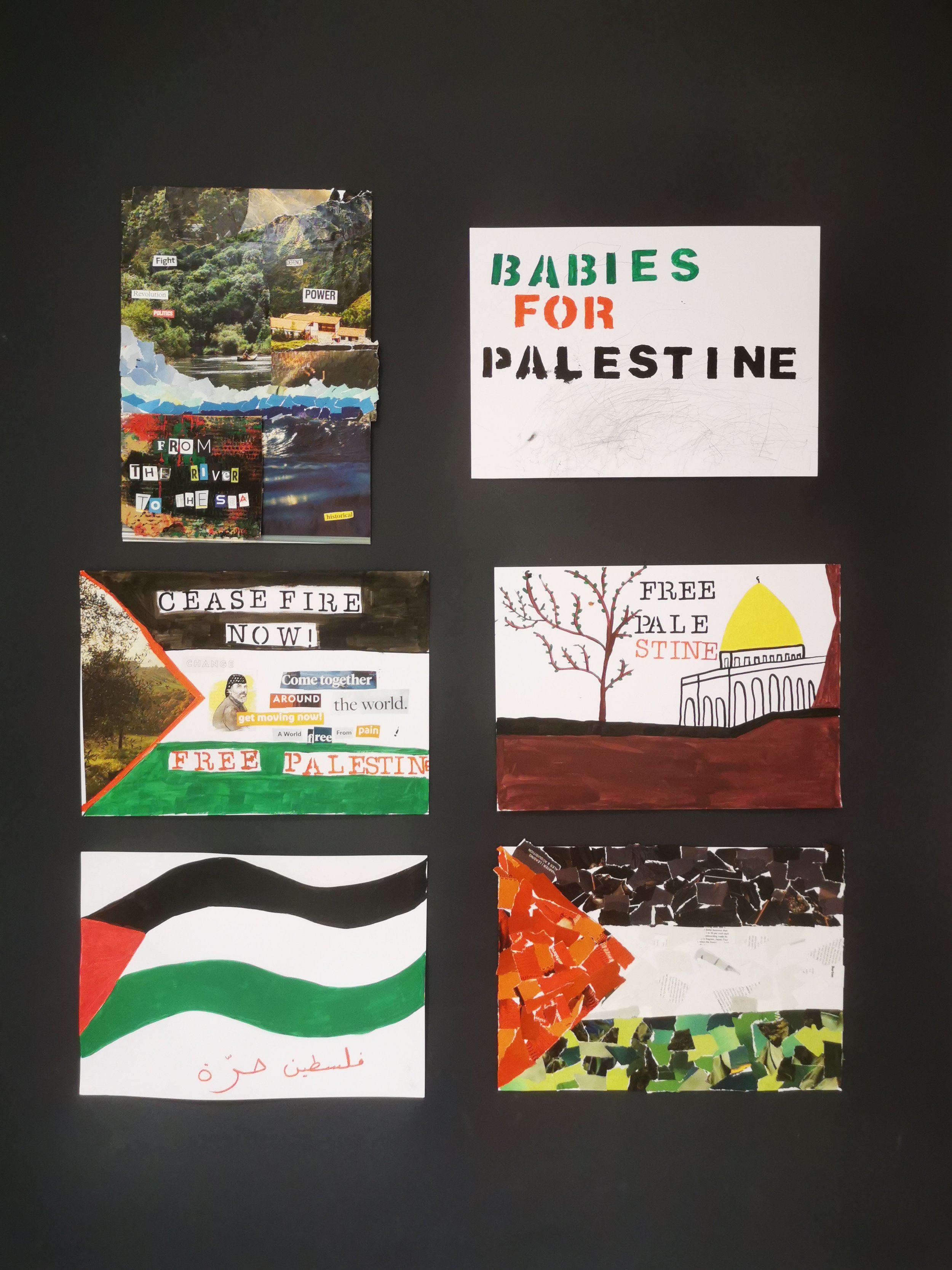  Poster making workshop in support for the freedom of Palestine at the Migration Museum. The workshop was open to all ages and mediums used included drawing, painting and collaging. 