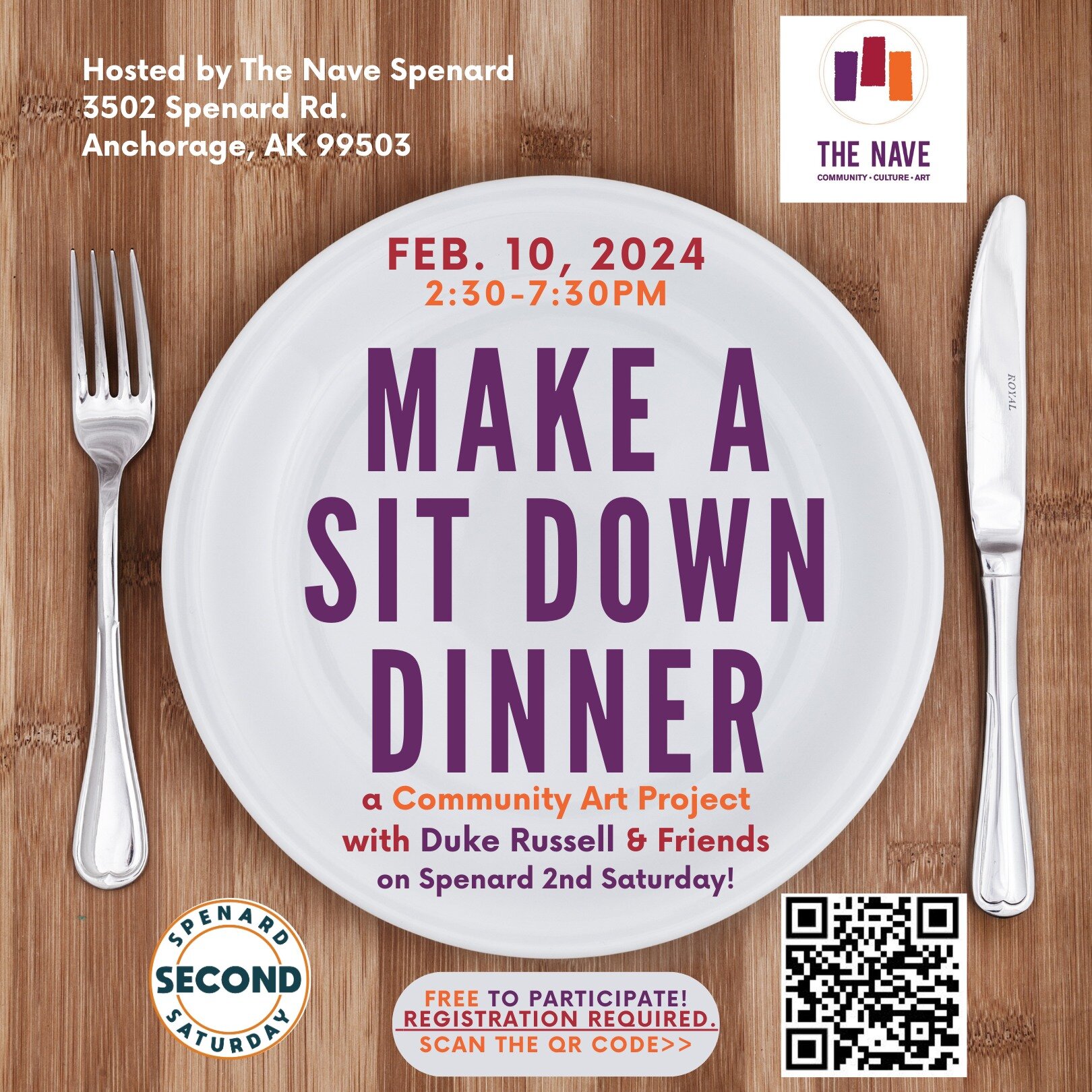 Reminder to Register: This SATURDAY 2/10 - &quot;MAKE A SIT DOWN DINNER&quot; with Duke Russell &amp; Friends at The Nave Spenard. Registration is FREE, spots are filling up quickly! Don't miss this unique #Spenard2ndSaturday event hosted by The Nave