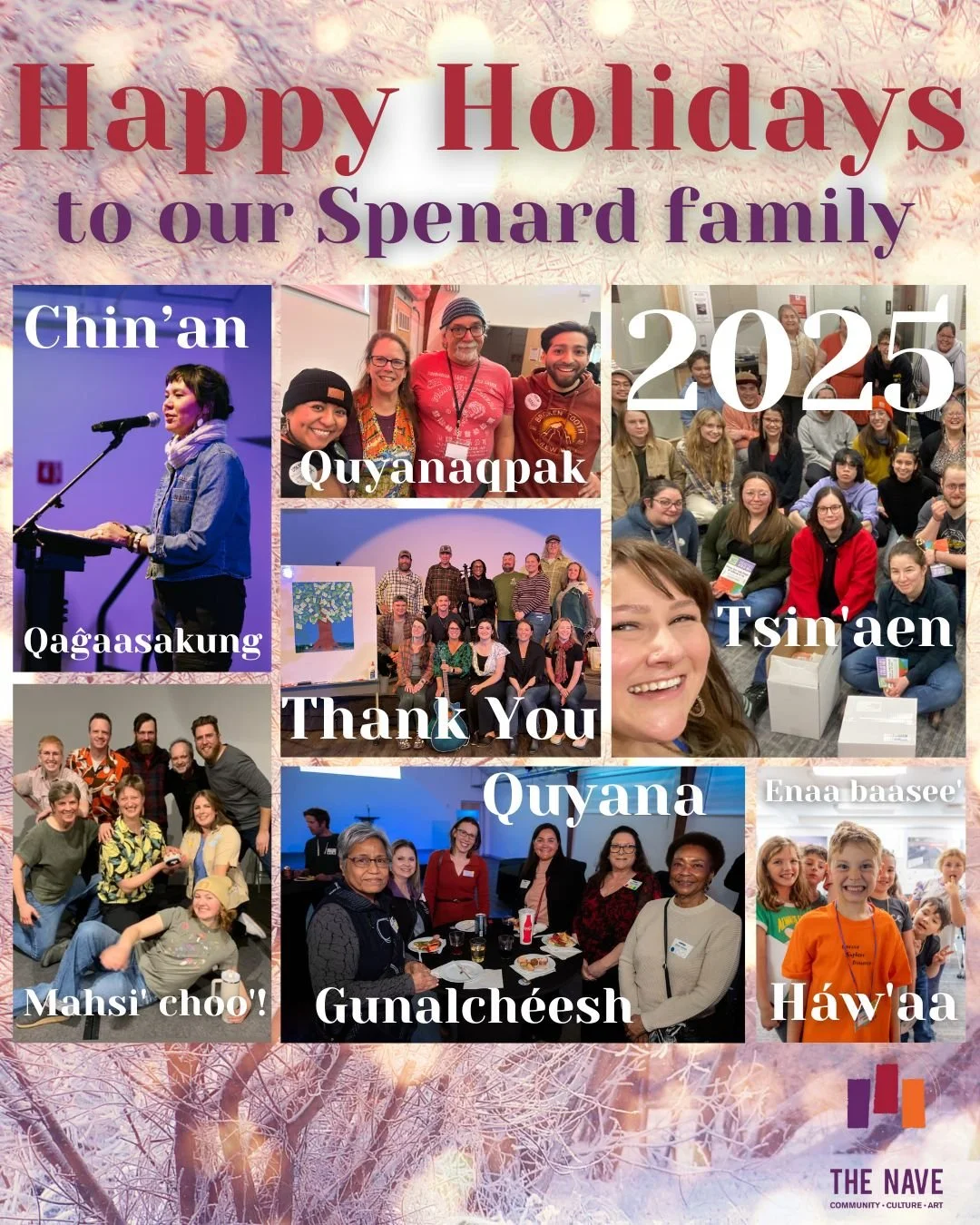 Happy Holidays, Spenard! Thank you for a wonderful year. ❤
The Nave office will be closed December 24-26, 2025 and January 1, 2026. If you'd like to schedule a tour during regular business hours, please email us at info @ thenavespenard.com. 
Wishing