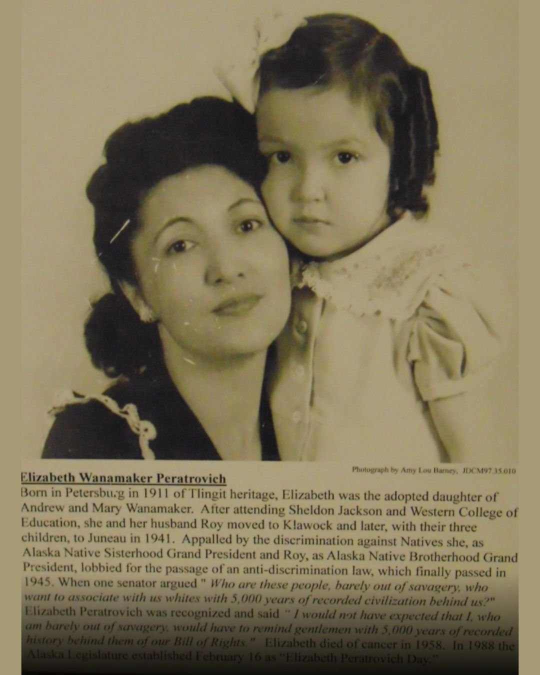 The Nave will be closed on Monday, February 16th, in celebration of Elizabeth Peratrovich Day. If you are not familiar with her story, we invite you to learn more. 

Elizabeth Peratrovich (Ḵaax̲gal.aat) was a Tlingit civil rights activist and Grand P