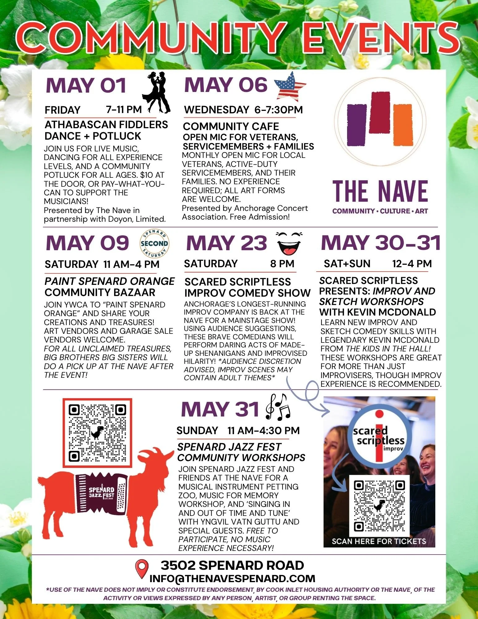 May is here! Let's get together. 🌱⛅🎶

✨May 01 - "THE ATHABASCAN FIDDLERS DANCE &amp; POTLUCK" hosted by The Nave. 7:00-11:00pm. Pay-What-You-Can, or $10 to support the musicians. Bring your dancing shoes and a dish to share, if you can! A