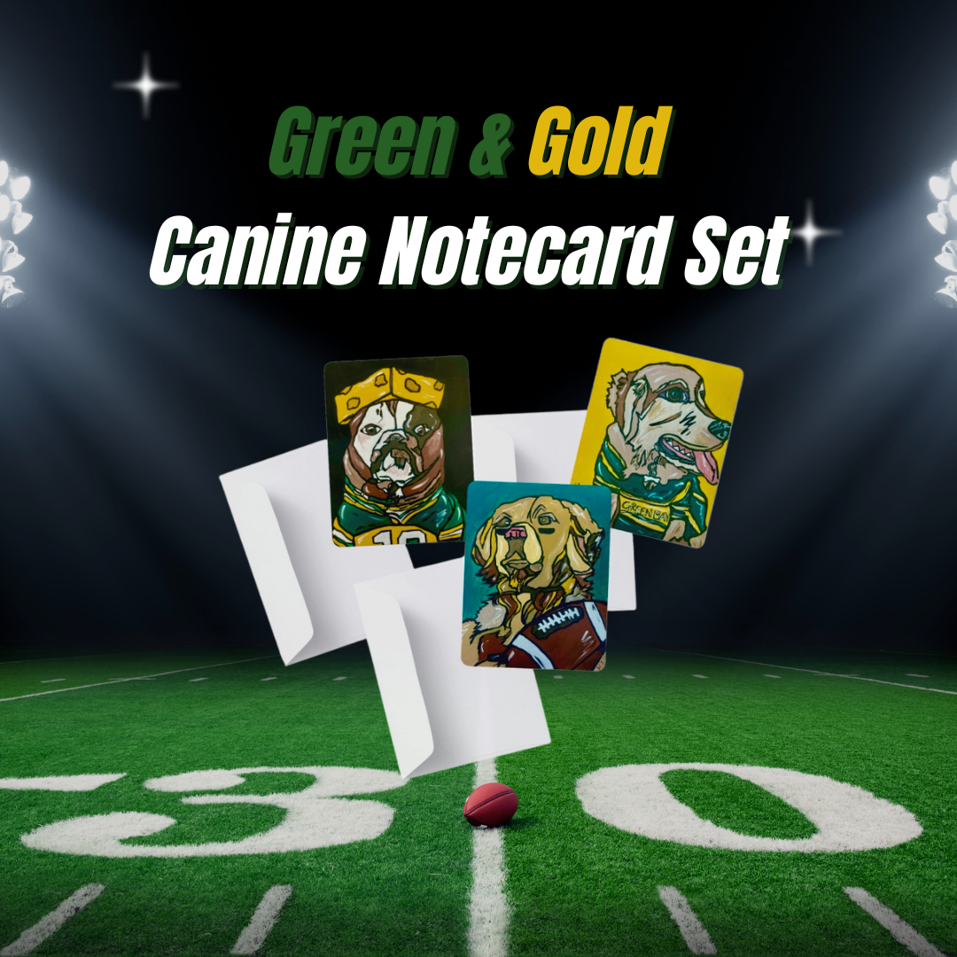 9-Piece Green & Gold Canine Notecard Set