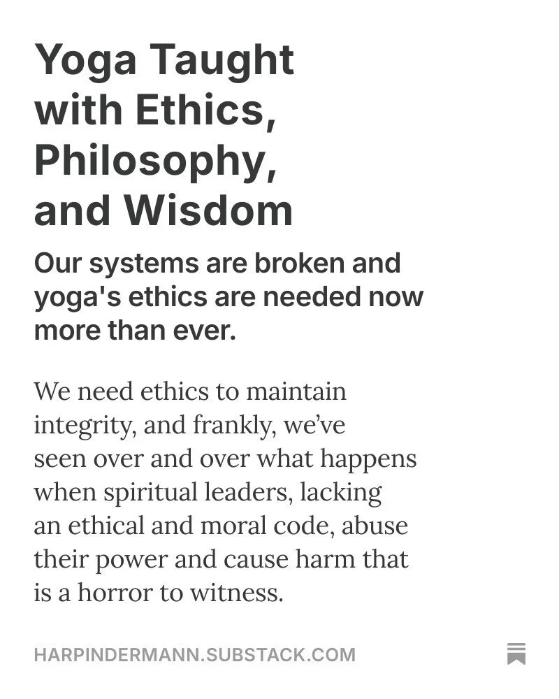 We need a real and embodied commitment to nonviolence, truthfulness, non-hoarding, non-stealing, and non-coveting, and it&rsquo;s clear what happens when these are violated. 

On:
- Deepak Chopra and the Epstein files
- CorePower

You can read more a