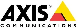 AXIS Communications logo with bold black text and a yellow and red triangular symbol.