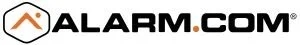 Logo of ALARM.COM with black text and an orange shield icon