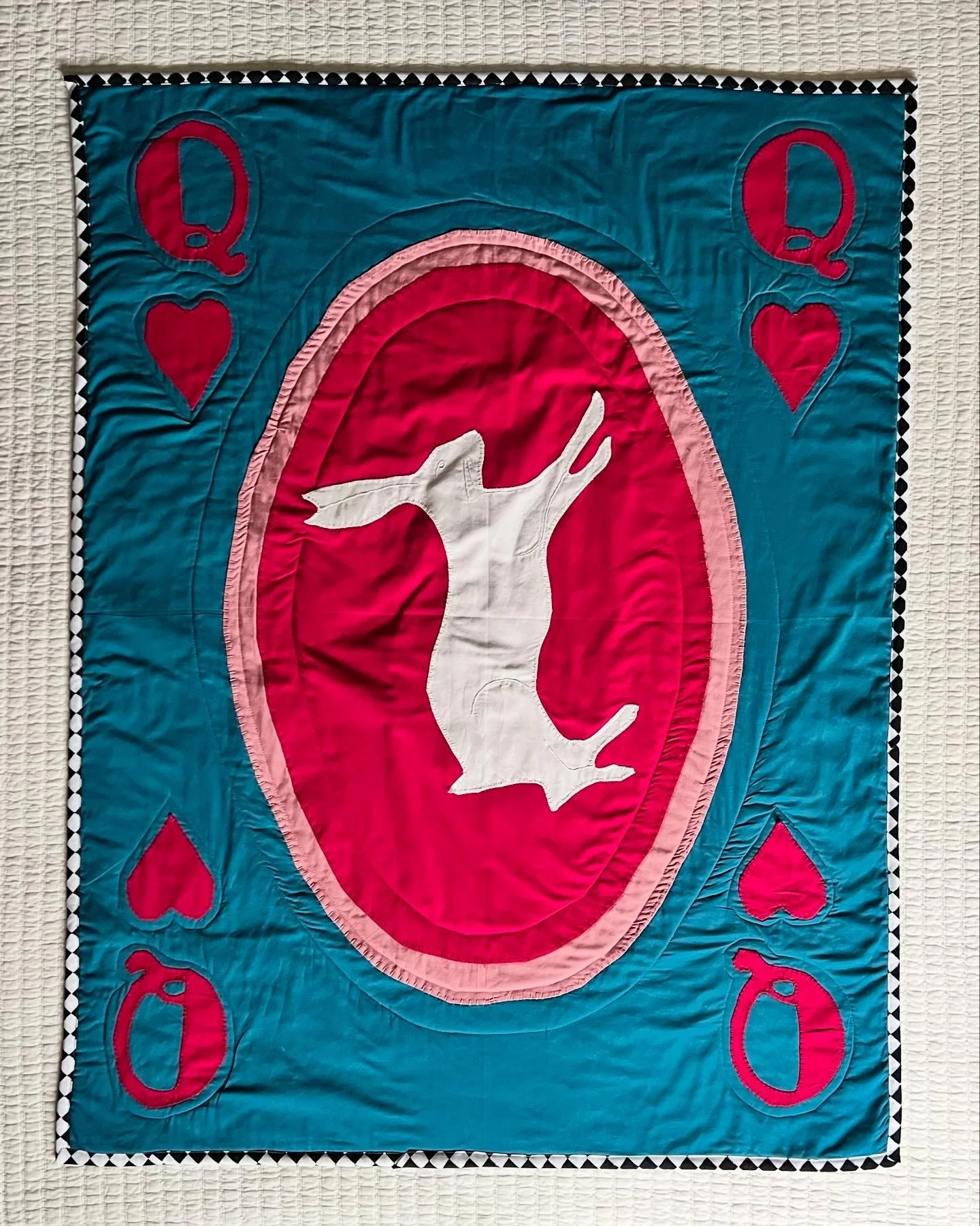 Queen of hearts playing card crib quilt