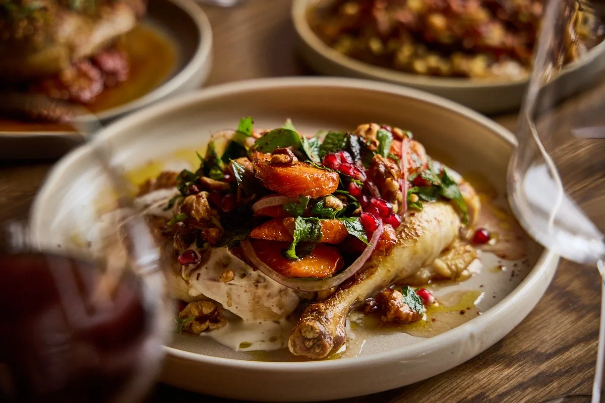 TheKyn-grilled half chicken with fresh herbs, pomegranite seeds, carrot, walnuts.jpg