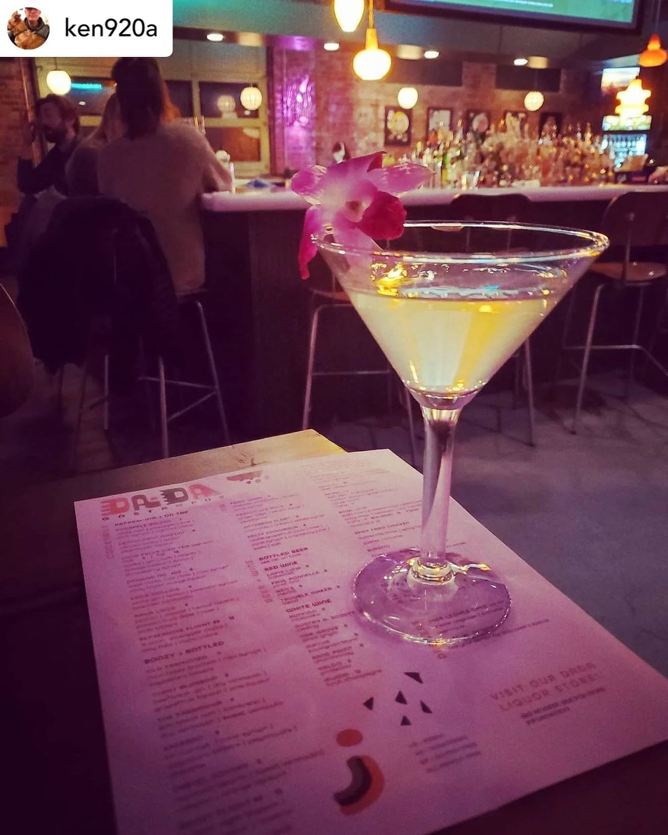 @ken920a Decided to switch it up! Eating some foods and enjoying a gin. Night Blossom is the drink @dadagastropub great atmosphere and live music. Very cool place!