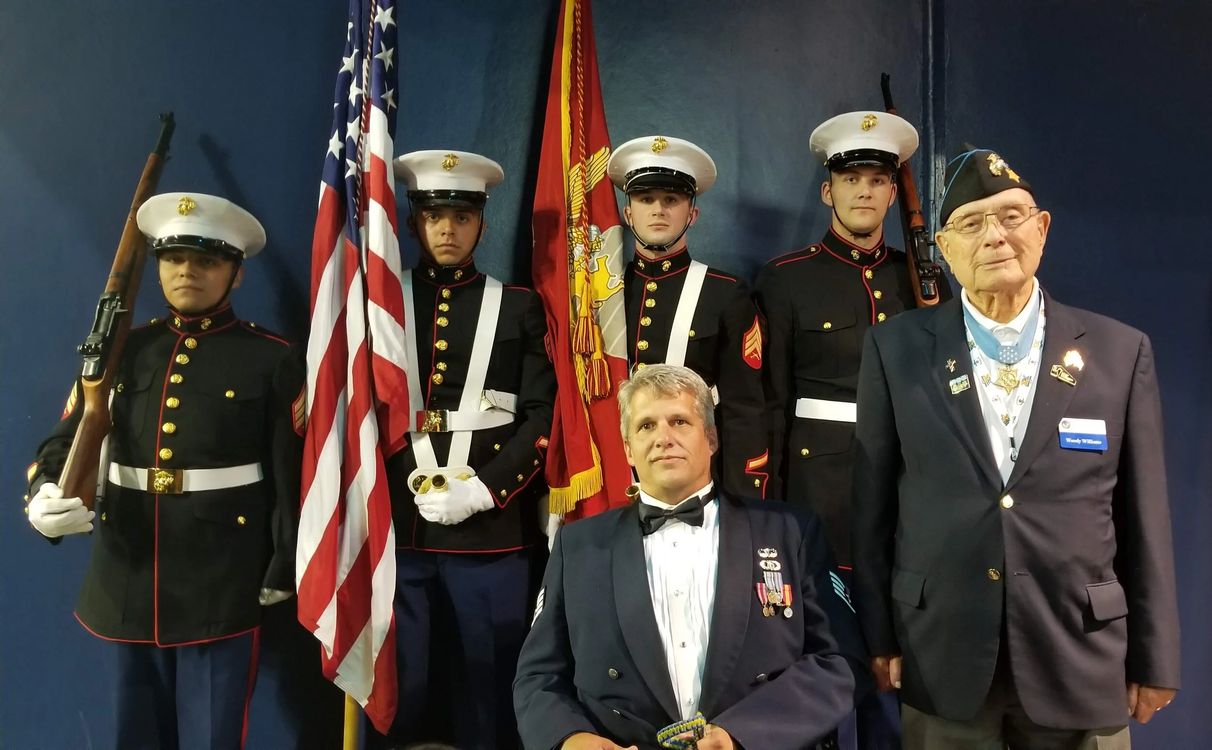 Jason with Medal of Honor winner from Battle of Iwo Jima Marine Hershel “Woody” Williams