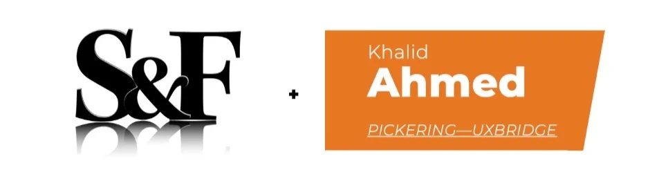 Black S&F logo plus the logo for Khalid Ahmed's campaign