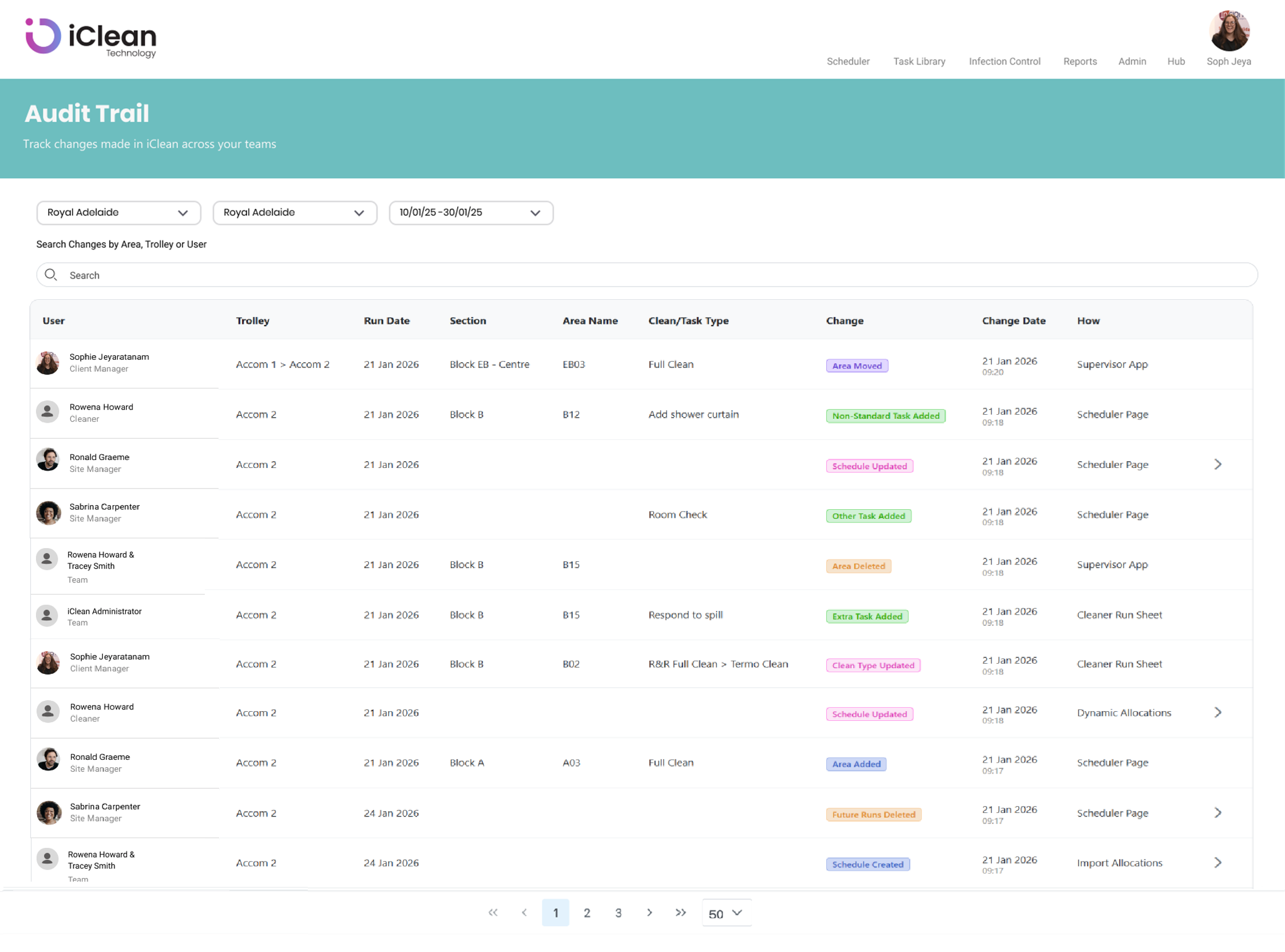 iClean Schedule Logs
