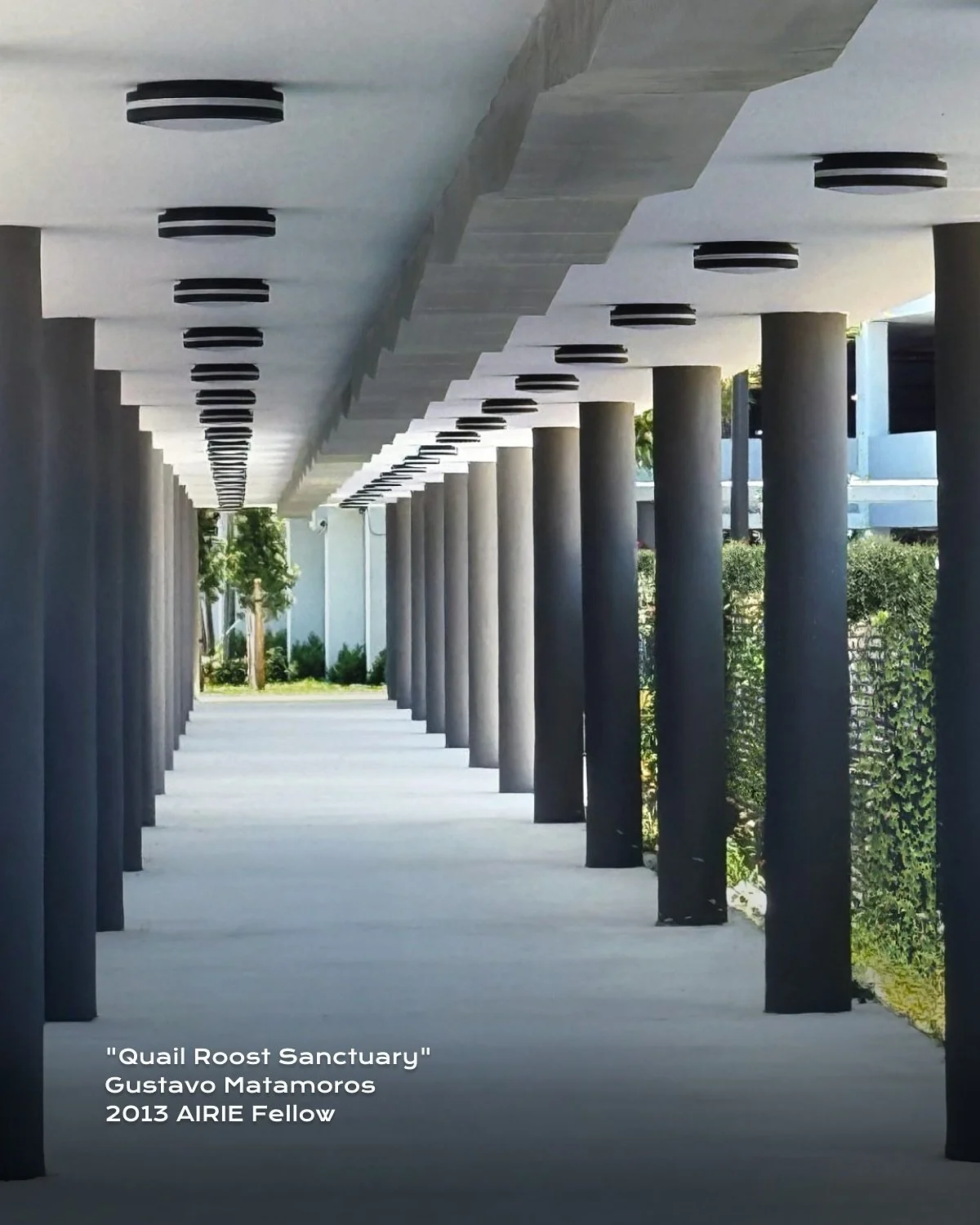 Join 2013 AIRIE Fellow Gustavo Matamoros for the unveiling of Quail Roost Sanctuary, a 320-foot permanent sound installation at Quail Roost Station in Cutler Bay.

Spanning the station&rsquo;s breezeway, the work transforms a pedestrian passage into 