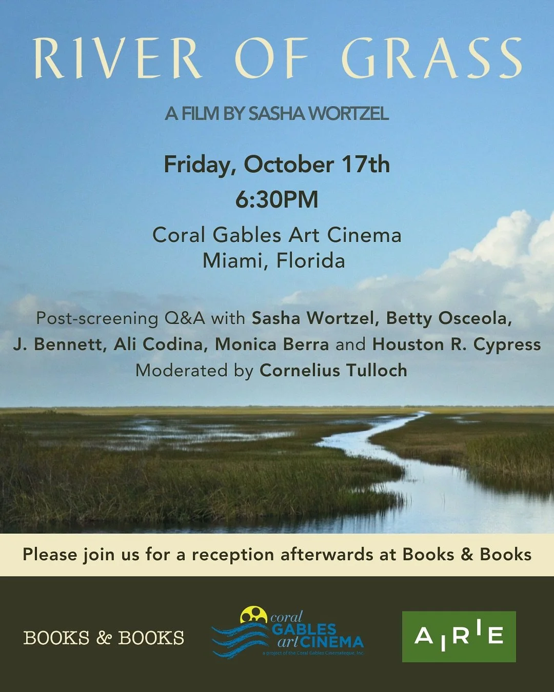 Join 2017 AIRIE Fellow @sashawortzel for the Miami screening of &ldquo;RIVER OF GRASS&rdquo; on October 17 at @gablescinema.

First conceived during Sasha&rsquo;s AIRIE Residency, the film is a present-day reimagining of Marjory Stoneman Douglas&rsqu