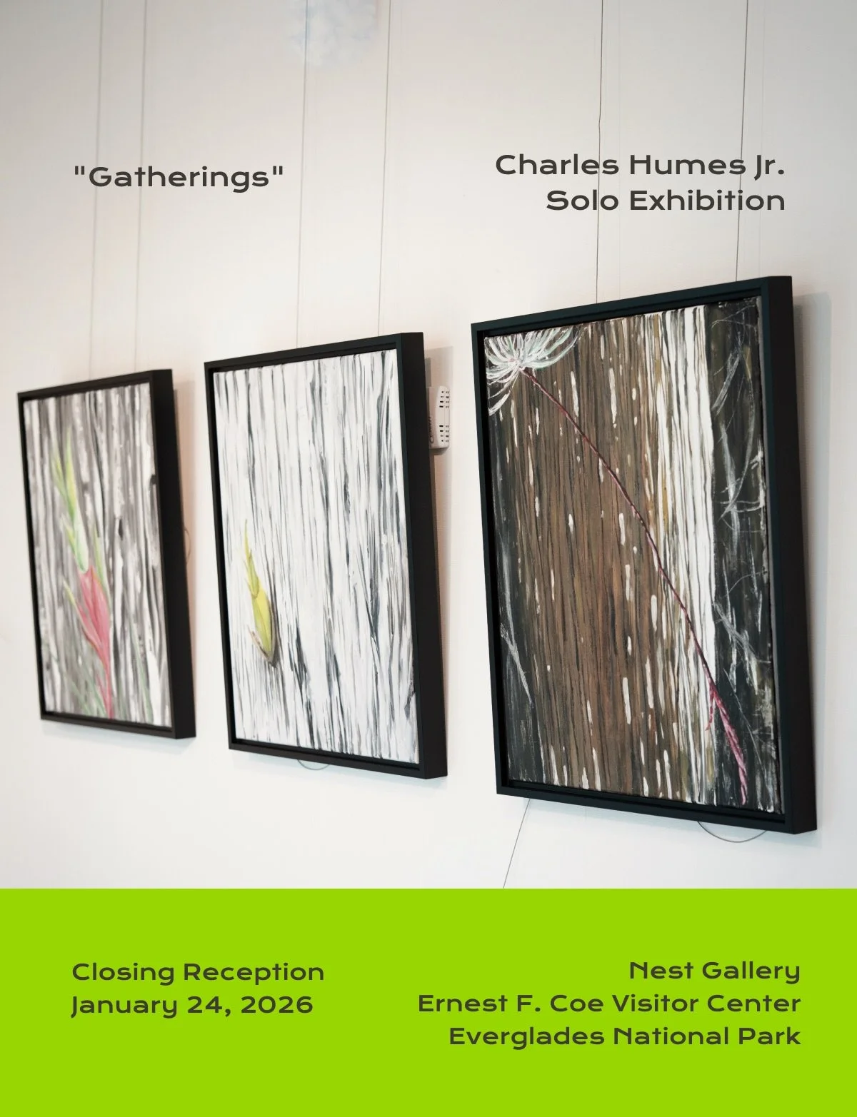 AIRIE invite&rsquo;s you this Saturday to join AIRIE for the Closing Reception of Gatherings, a solo exhibition by 2024 AIRIE Fellow and 2025 Alumni Resident Charles Humes Jr., at the Nest Gallery inside the Ernest F. Coe Visitor Center in Everglades