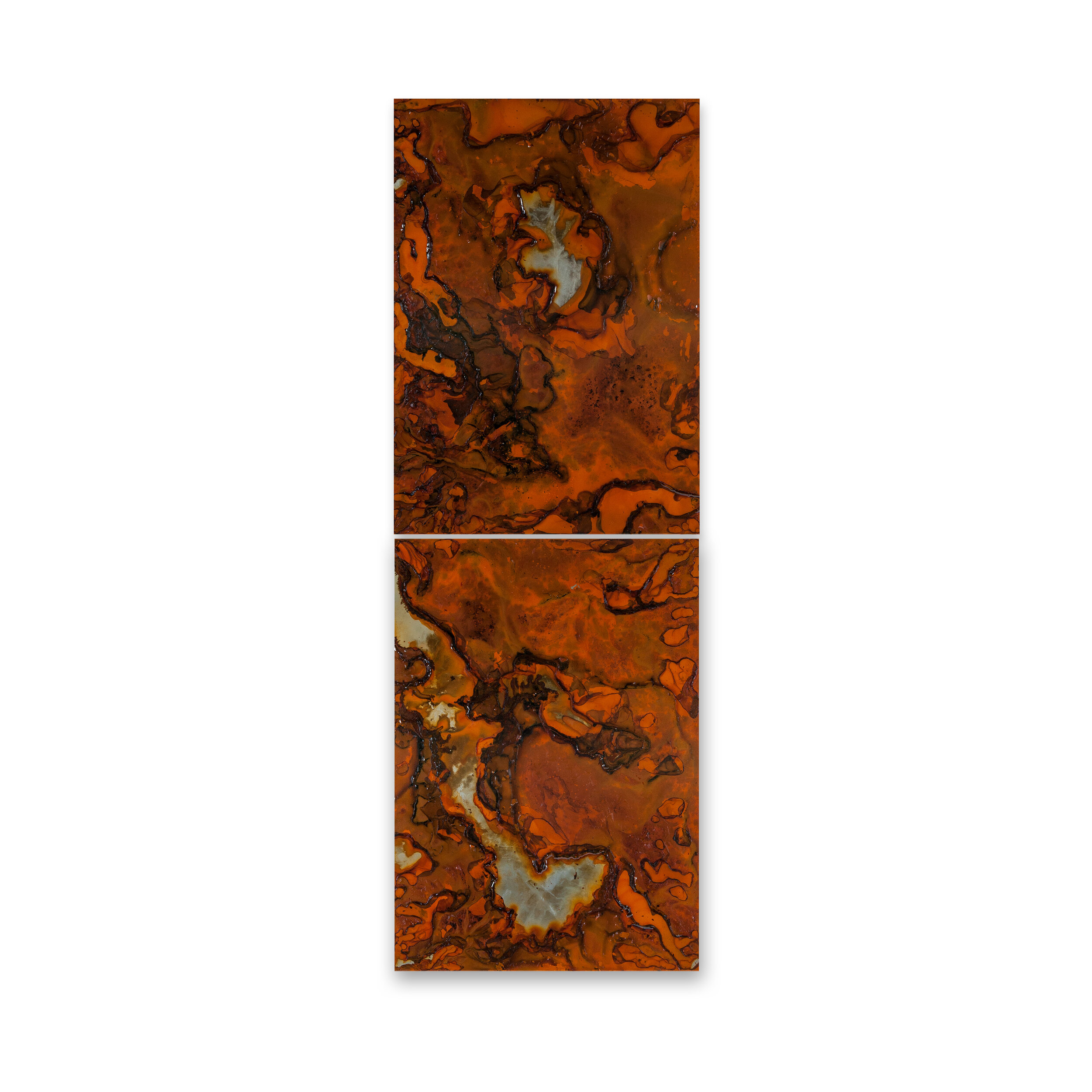 Blood Marmalade I + Blood Marmalade II, 2020, mild steel, water (evaporated), salt, resin, 70cm H x 50cm W