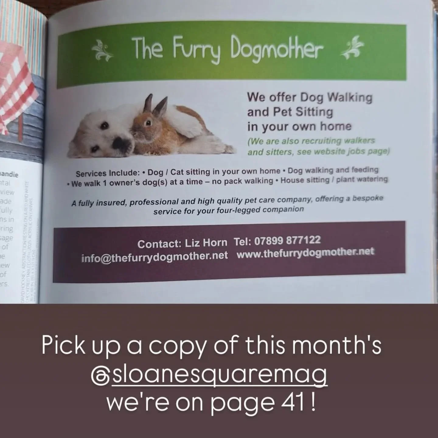 We're excited to say that we're in the May/June edition of The Sloane Square Magazine. 

We've already had a good response from local dog lovers looking to join our team. We've also heard from prospective clients looking for help with their #dogs &am