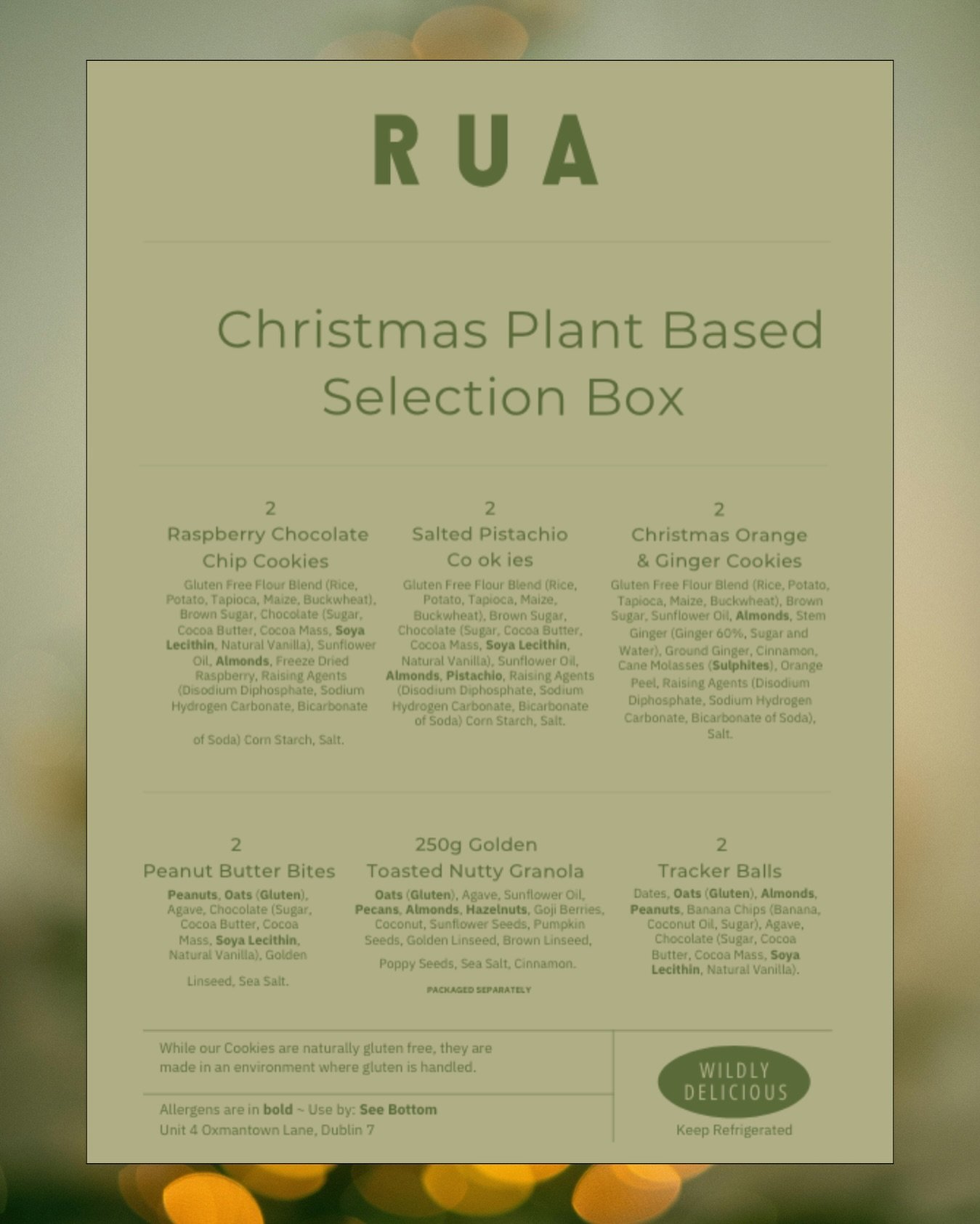 Can&rsquo;t decide which RUA treats to pick? Go for the full selection! 🤷🏼&zwj;♀️

Our festive Plant Based Selection Box comes beautifully wrapped with a personalised note.

Inside you&rsquo;ll find:
 ✨ Ginger &amp; Orange Cookies (2) ✨ Raspberry C