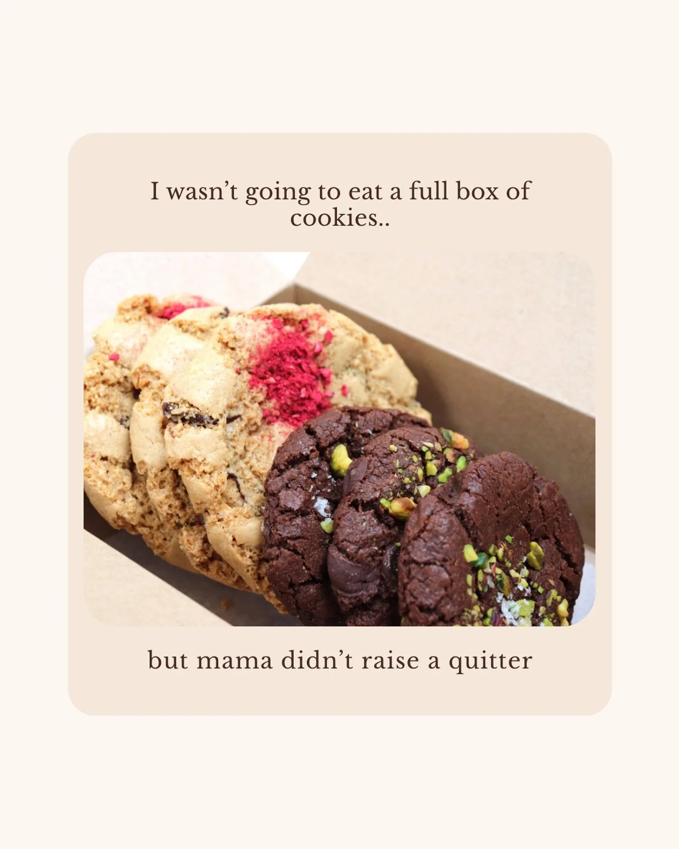Go on, eat the full box of cookies.

Your secret&rsquo;s safe with us 😏

#ruafood #cookiesofig #irishfood #smallirishbusiness #foodhumor