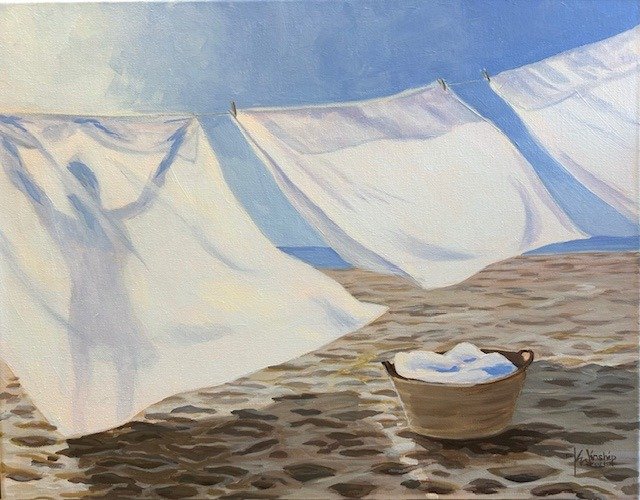 Colour wash on the beach | original acrylic on canvas framed | 40x50cm | £220