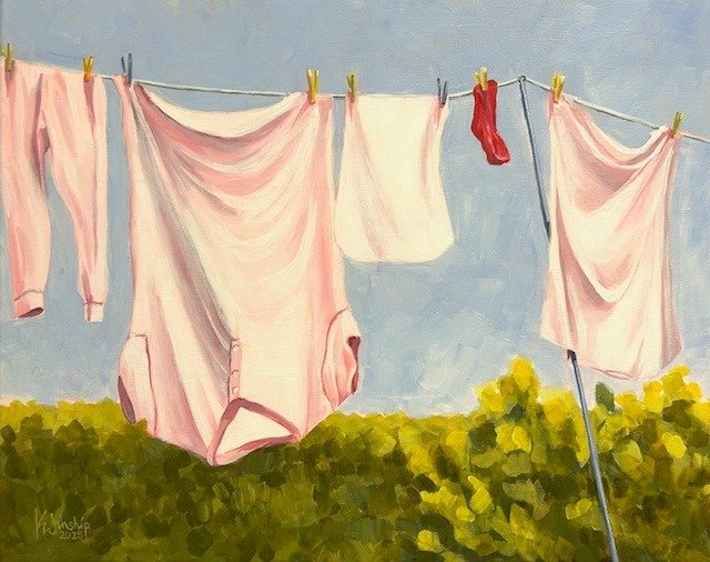 Colour wash - red sock | acrylic on canvas framed | 50x60cm | £220